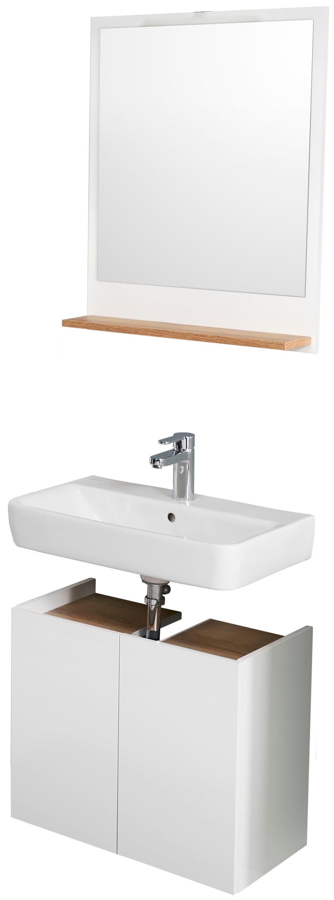Saphir Badmöbel-Set »Quickset 947 2-teilig, Waschbeckenunterschrank mit Spiegel«, (2 St.), Waschplatz 60 cm breit, 2 Türen, inkl. Türdämpfer, Weiß Glanz