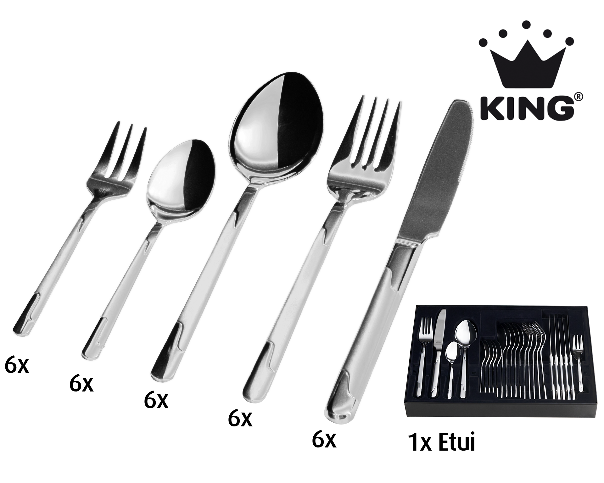 KING Besteck-Set "»HMC«", 31edelstahlfarben, Essbesteck-Sets, 2,5 mm, Edelstahl 18/0, inkl. Besteck-Etui, für 6 Personen