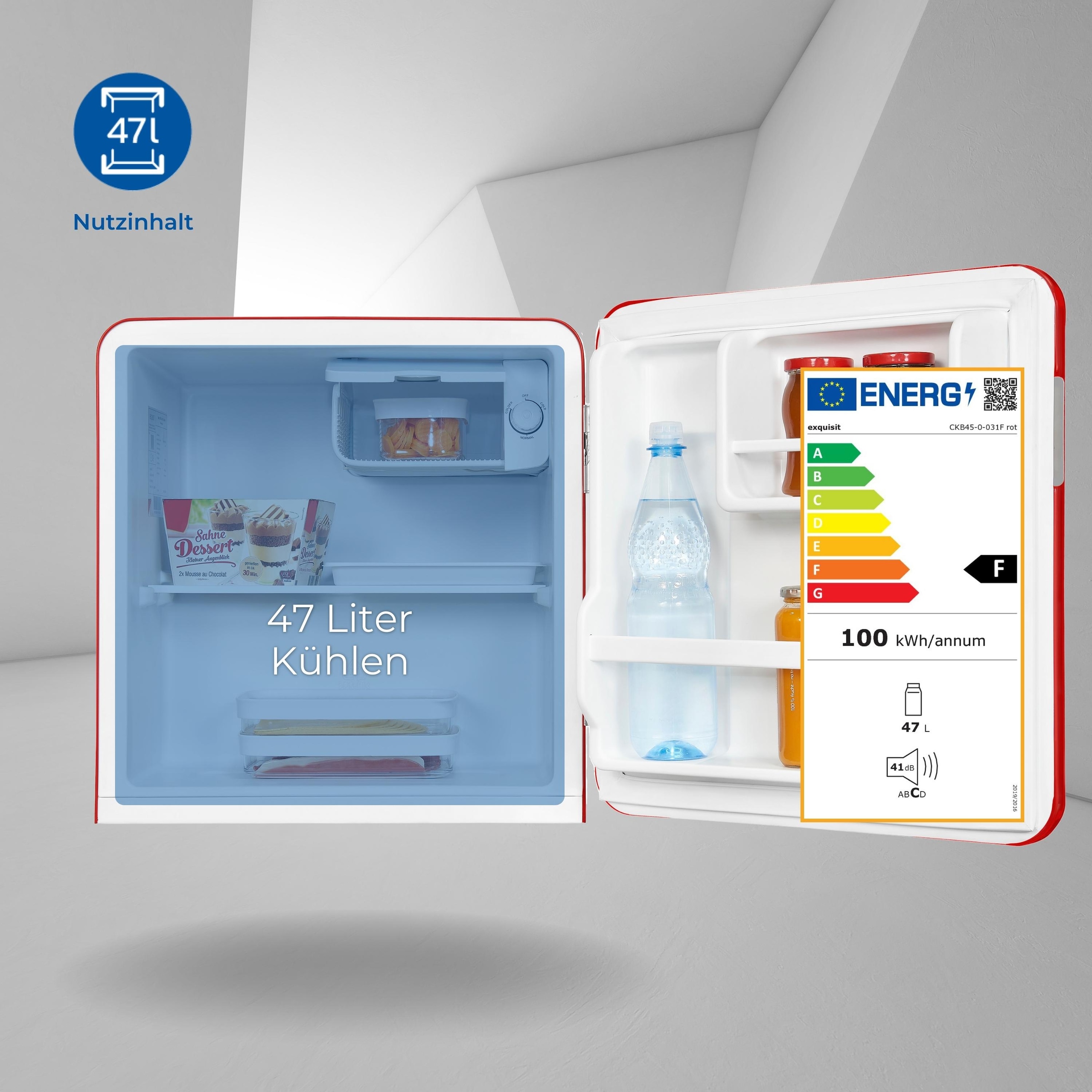 exquisit Kühlschrank »CKB45-0-031F rot« 50 cm hoch 48,5 cm breit