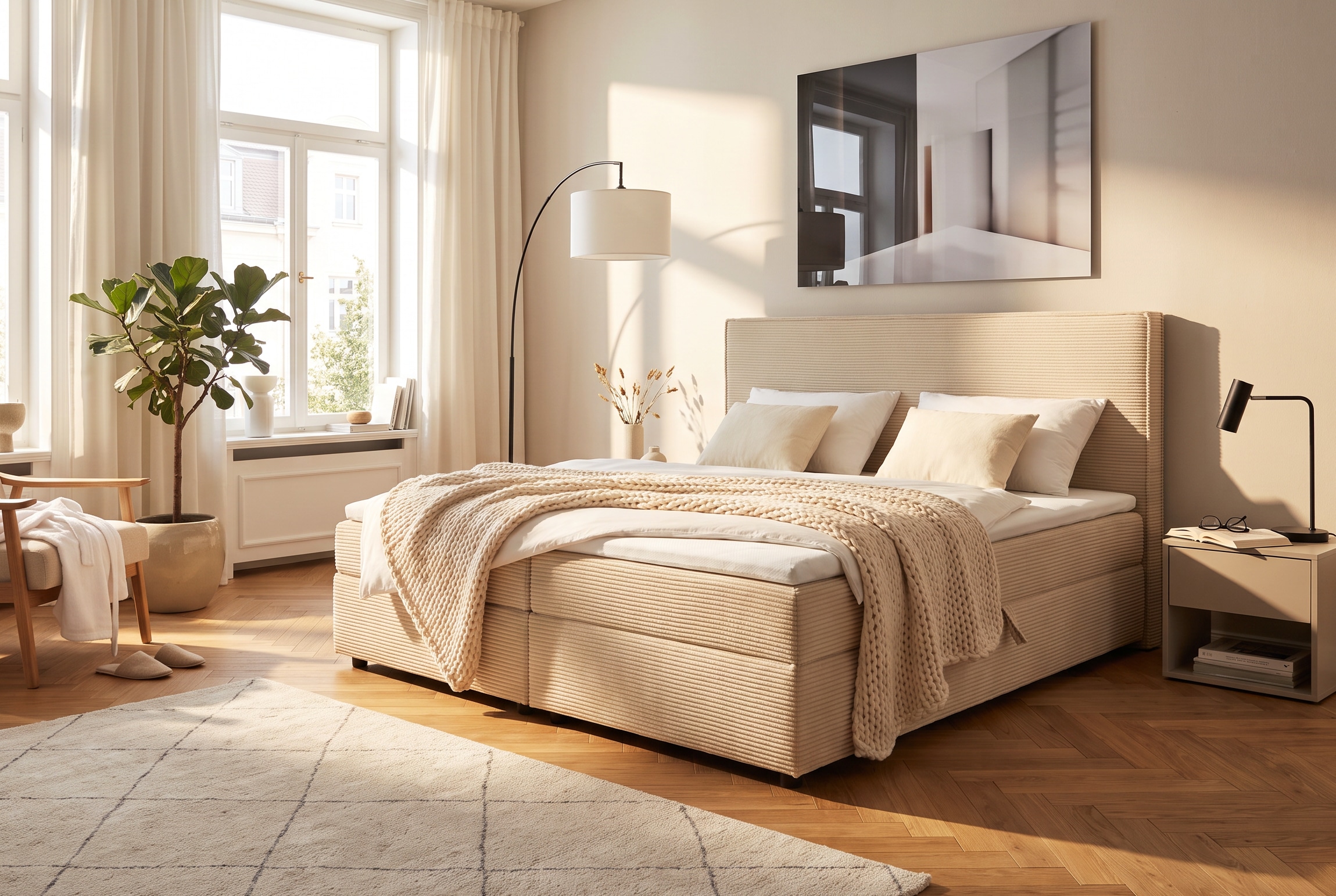 OTTO home Boxbett "ELIAAS, Polsterbett mit Bettkasten, inkl. Taschenfederkernmatratze H3" mit Kaltschaumtopper, Cord-Bezug mit eleganter Kedernaht, 180x200 cm