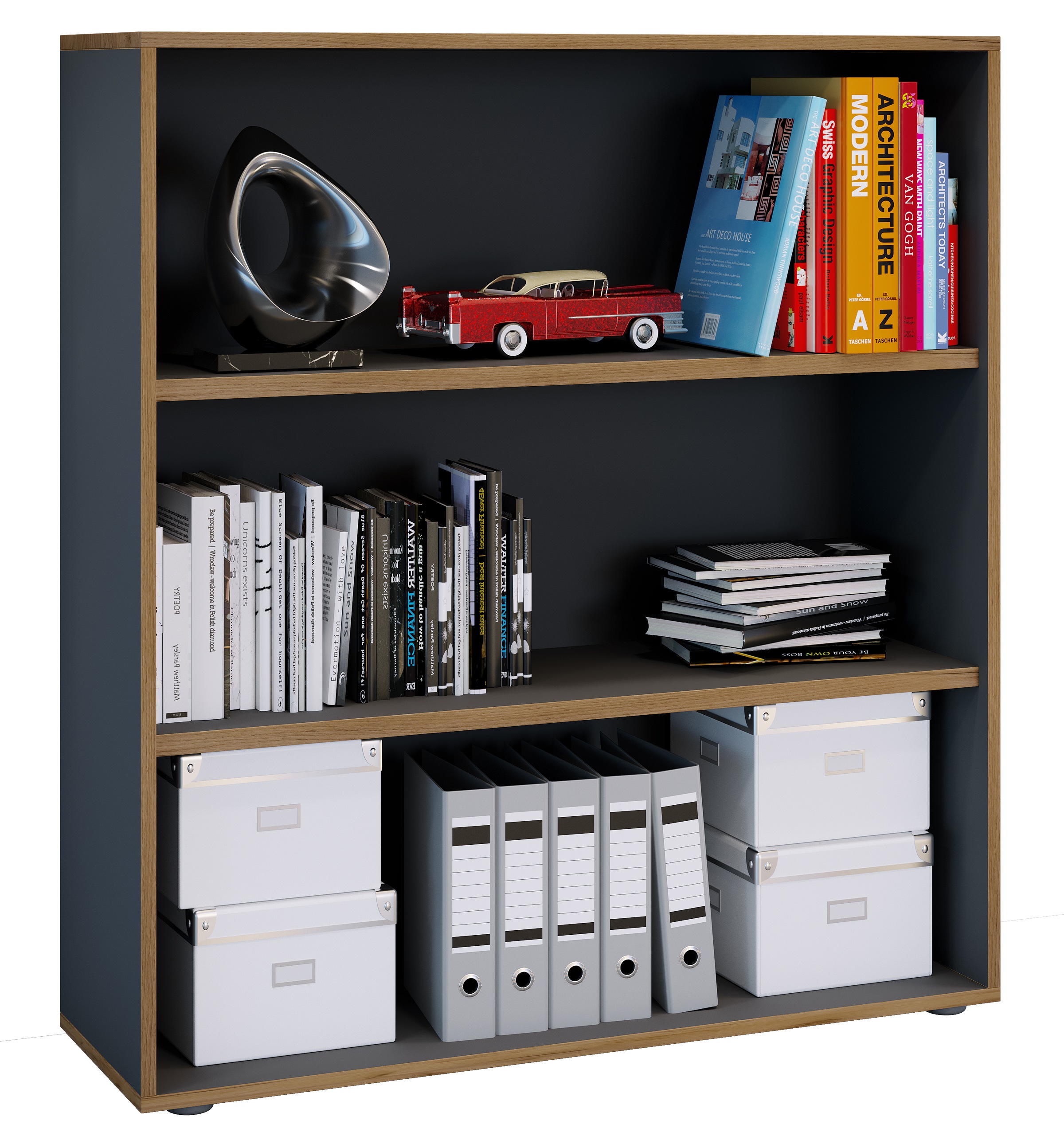 Bücherregal VCM, B:100cm T:33cmanthrazit, Wohnzimmer, Regale, "Holz Büro Regal Bücher Ordner Aktenregal Salia 3f"