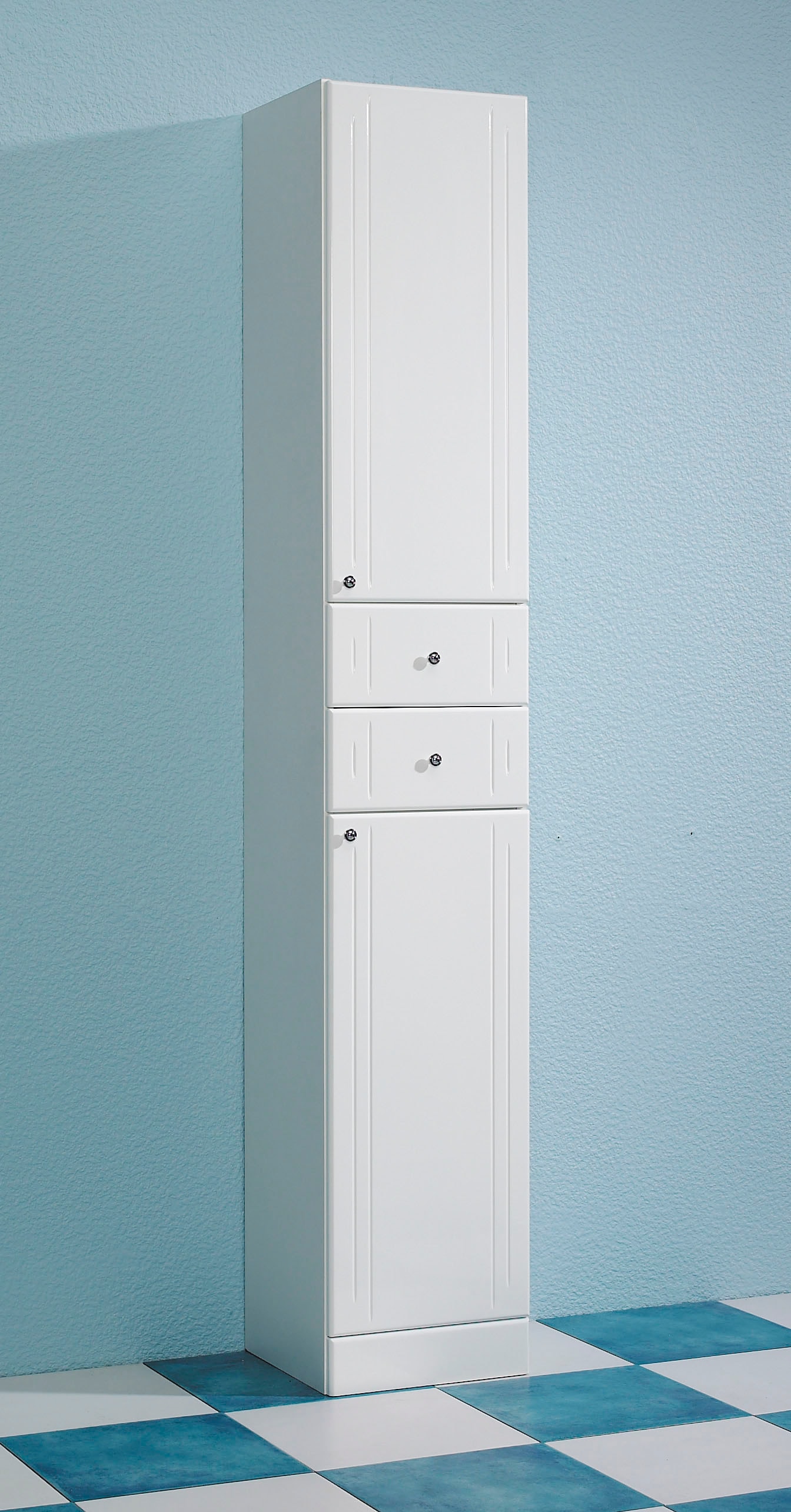 Saphir Hochschrank »Quickset 955 Badschrank, 32,5 cm breit, 2 Türen, 2 Schubladen«, Badezimmer-Hochschrank inkl. Türdämpfer, Griffe in Chrom glänzend
