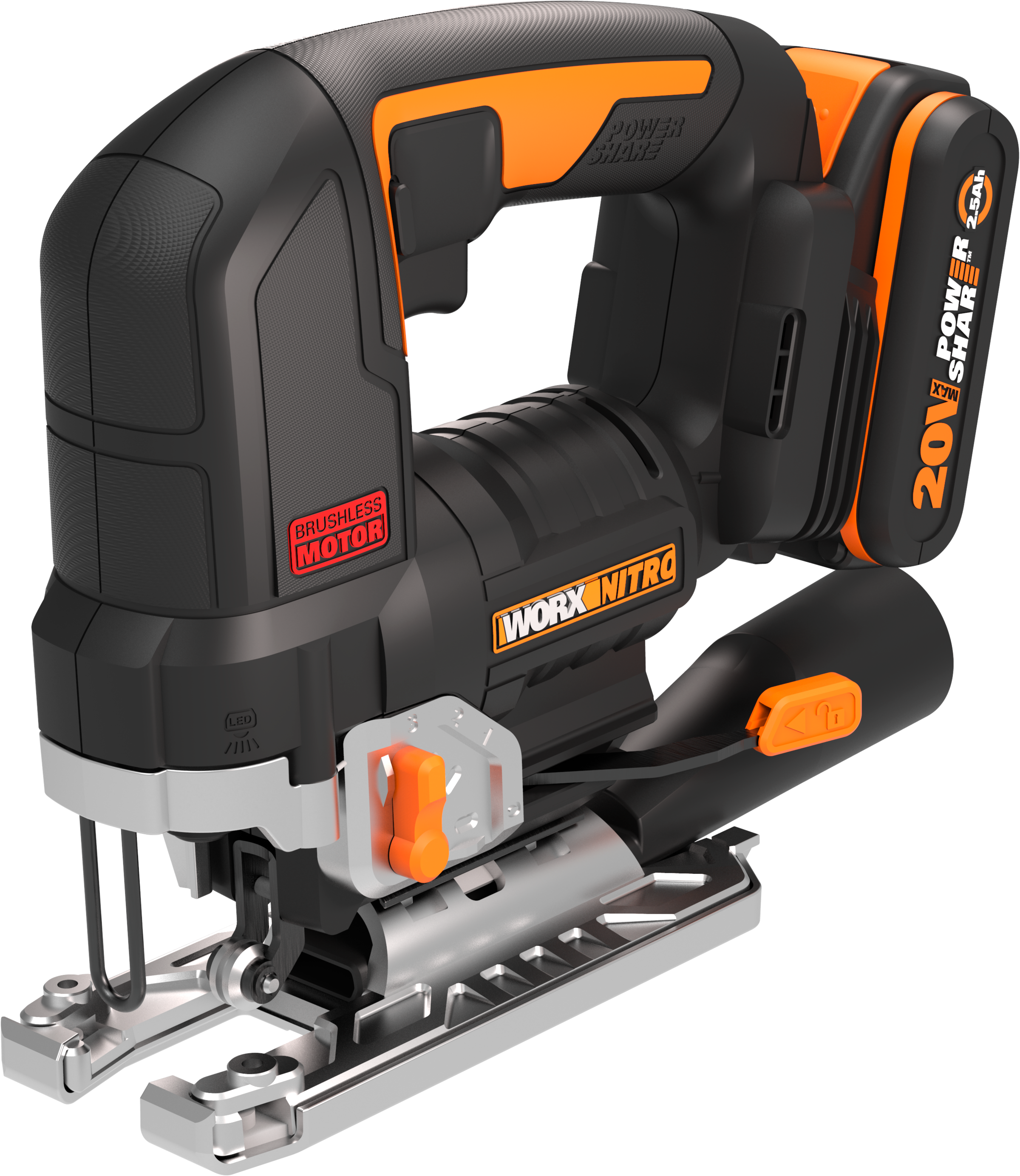 Worx Akku-Stichsäge "NITRO WX542", Brushless-Motor, mit Absaug-Adapter, inkl. Akku & Ladegerät