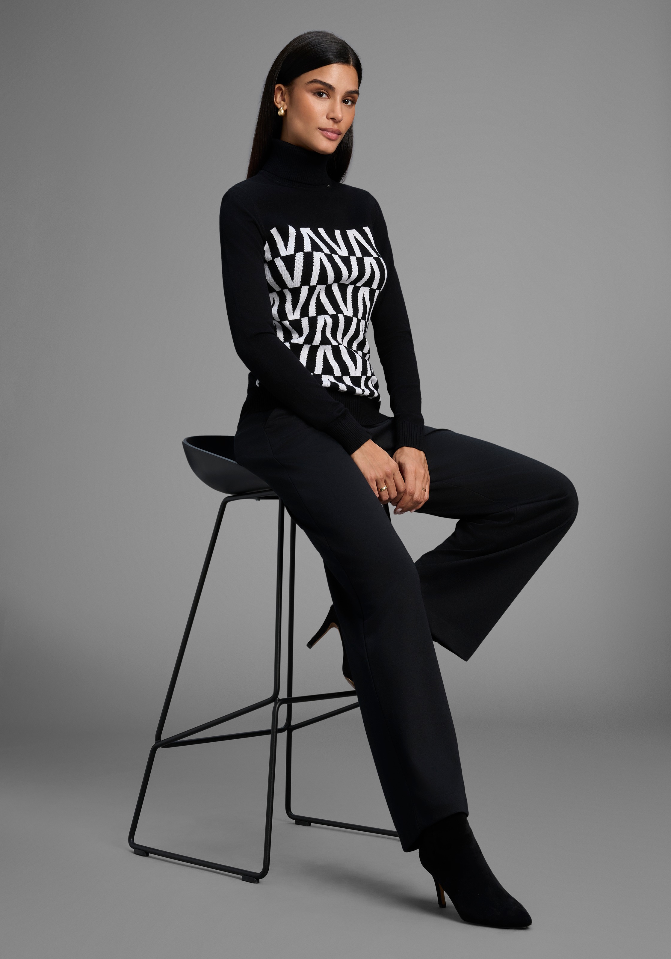Bruno Banani Stehkragenpullover, in grafischem Strickmuster - NEUE KOLLEKTION