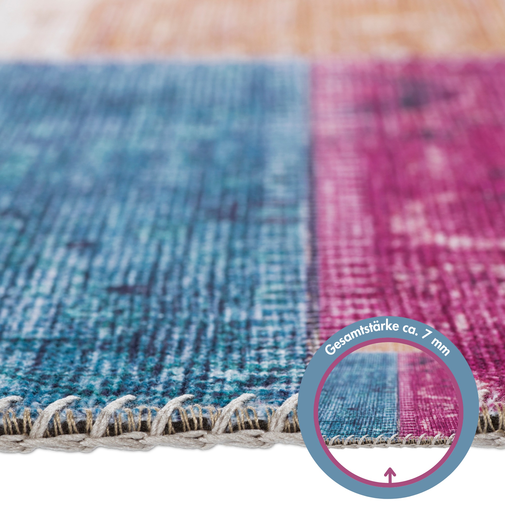 Teppich LUXOR LIVING "Prima 2" Gr. 4, bunt (multi, pink), B:160cm H:7mm L:230cm, Kunstfaser, Teppiche, Teppich, Kurzflor, Patchwork Muster, Vintage Design, Wohnzimmer 3
