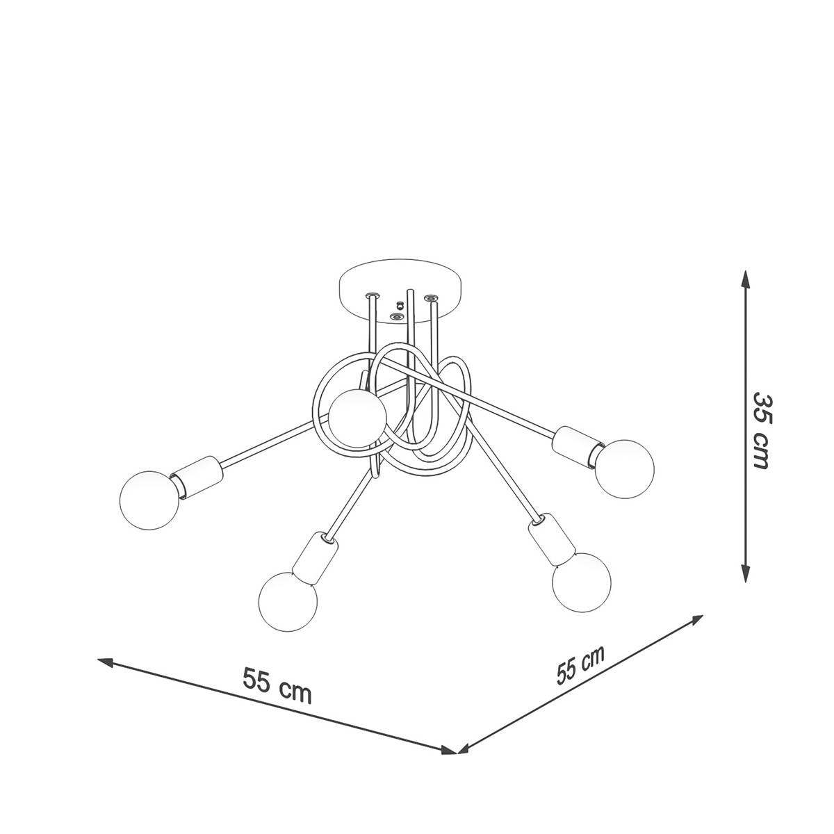 SOLLUX lighting Deckenleuchte »Kronleuchter LOOP 5 glänzend gold«, 5 flammig, Leuchtmittel E27 | ohne Leuchtmittel, Streulicht