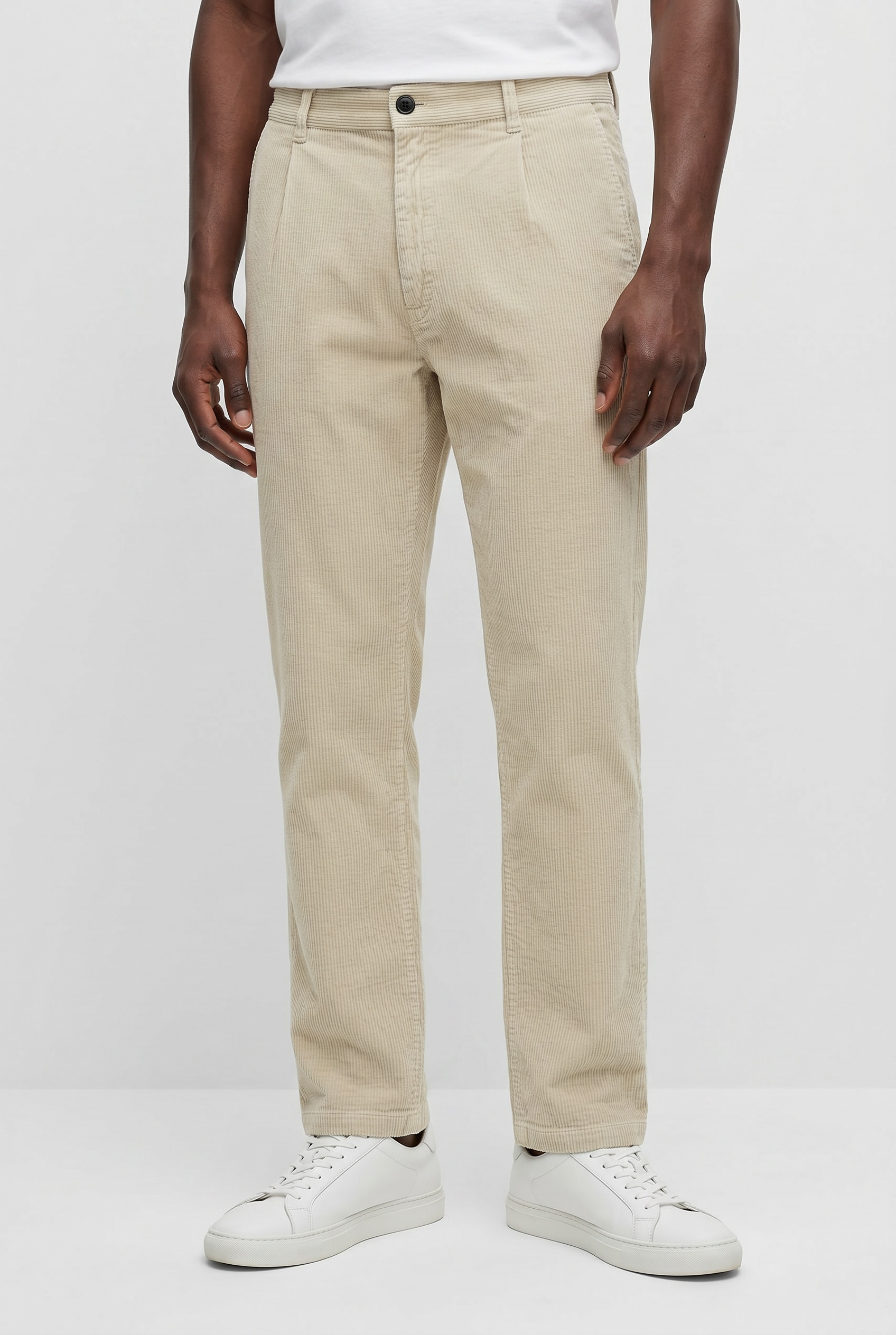 Boss Orange Pleated Corduroy Trousers Light Beige 36 2