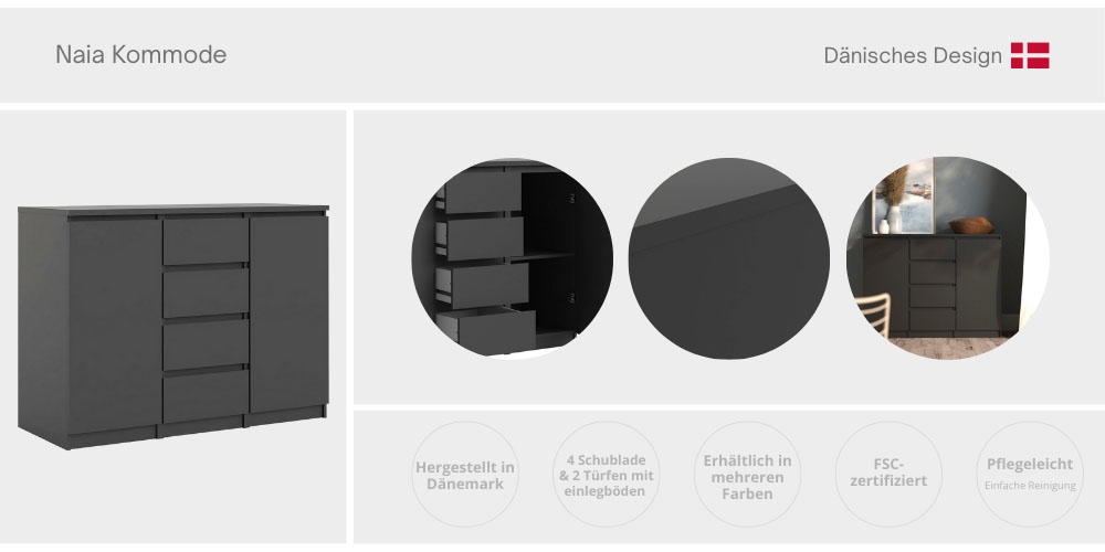 INOSIGN Kommode »Naia, Sideboard, 4 Schubladen, 2 Türen, Aufbewahrung, grifflose Front«, Mit Einlegeböden, modern, skandinavisches Design, in mehrere Farben