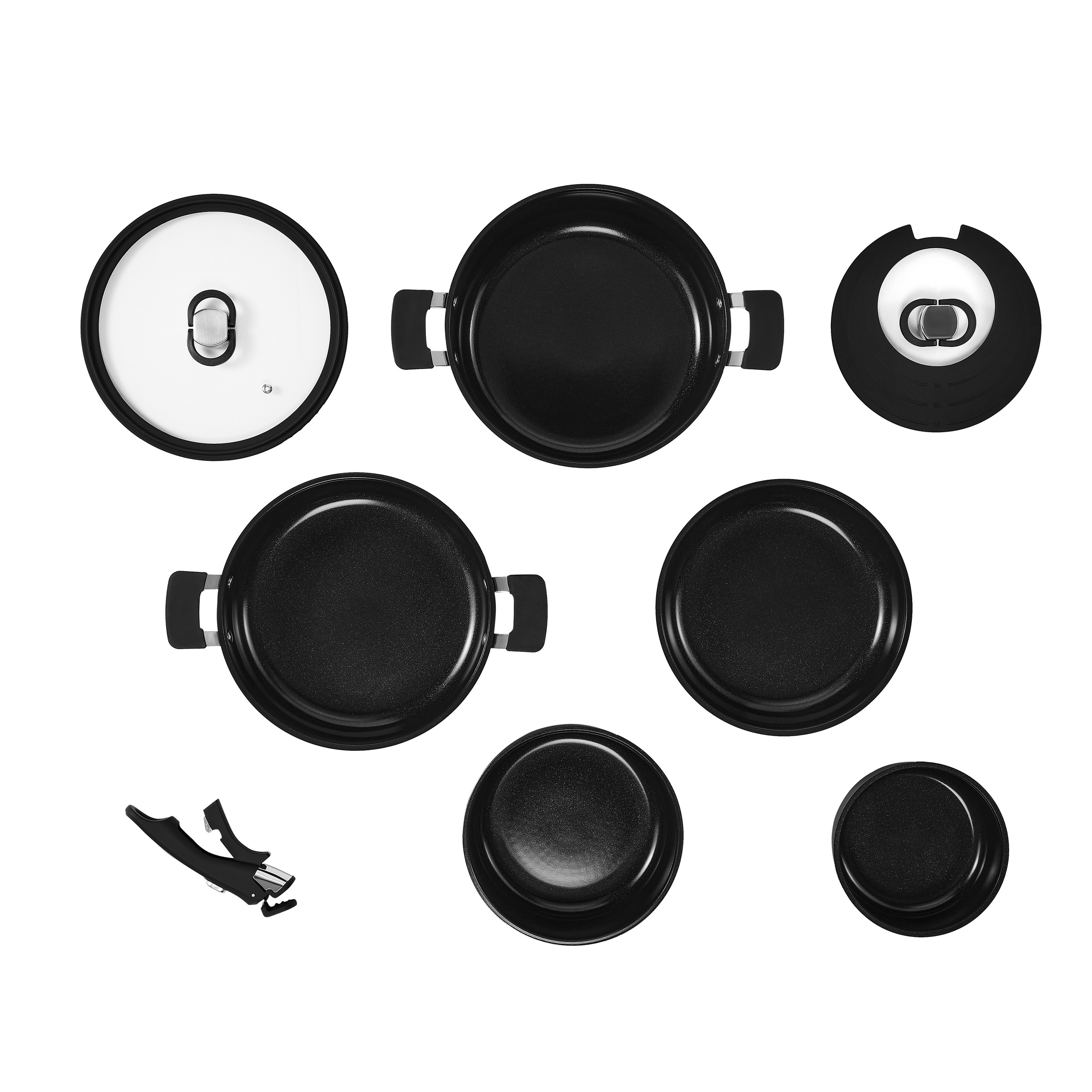 RESTO Kitchenware Topf-Set »SAVE & STOCK Multifunktionales Stapelbares Set im Geschenkkarton« Set, 1x Soßentopf, 2x Kochtopf, 2x Bratpfanne, 1x Griff, 2x Deckel, 8 tlg. Aluminium