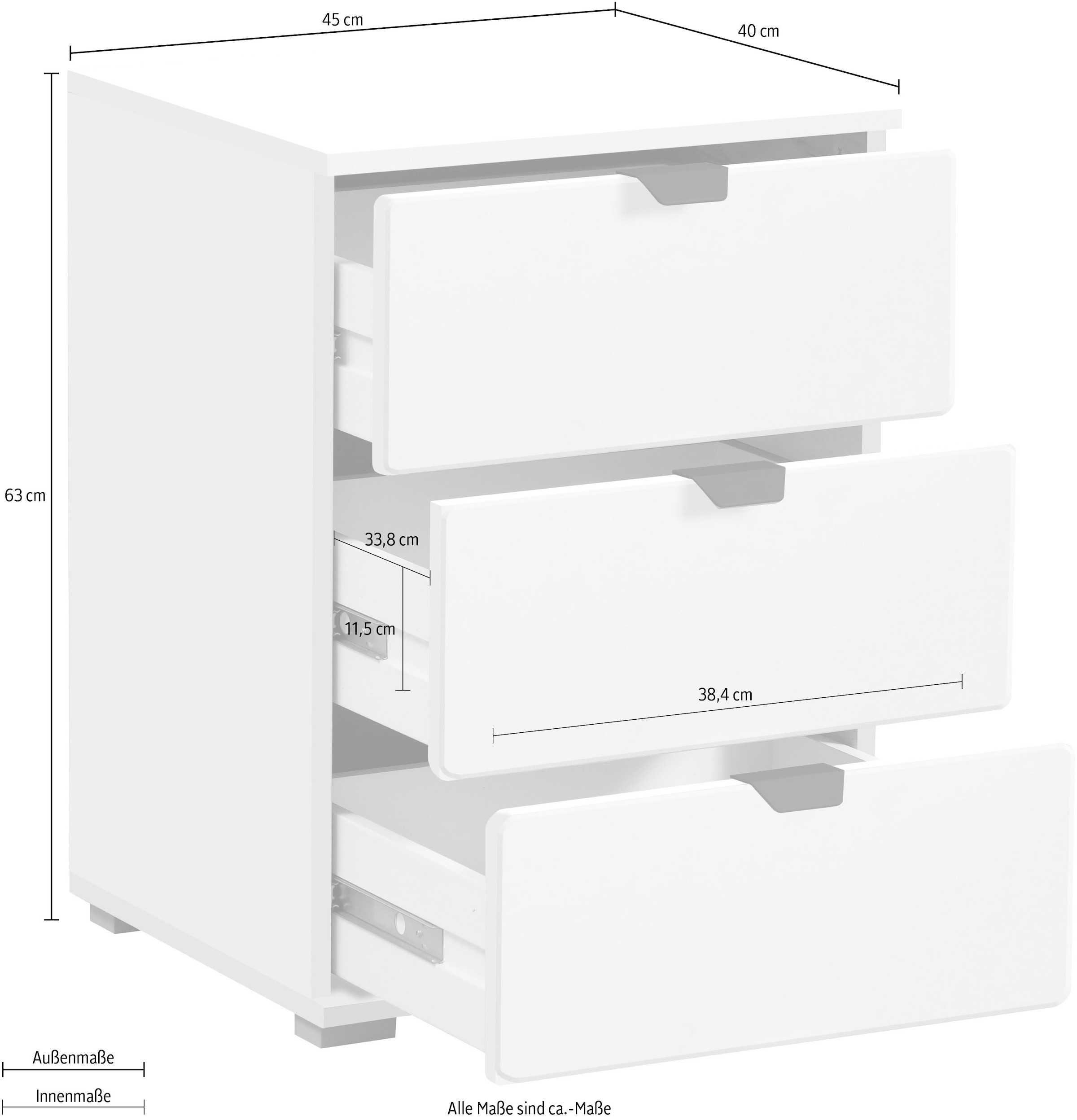 INOSIGN Nachtkommode »Duero«, mit 3 Schubkästen, Breite 45 cm