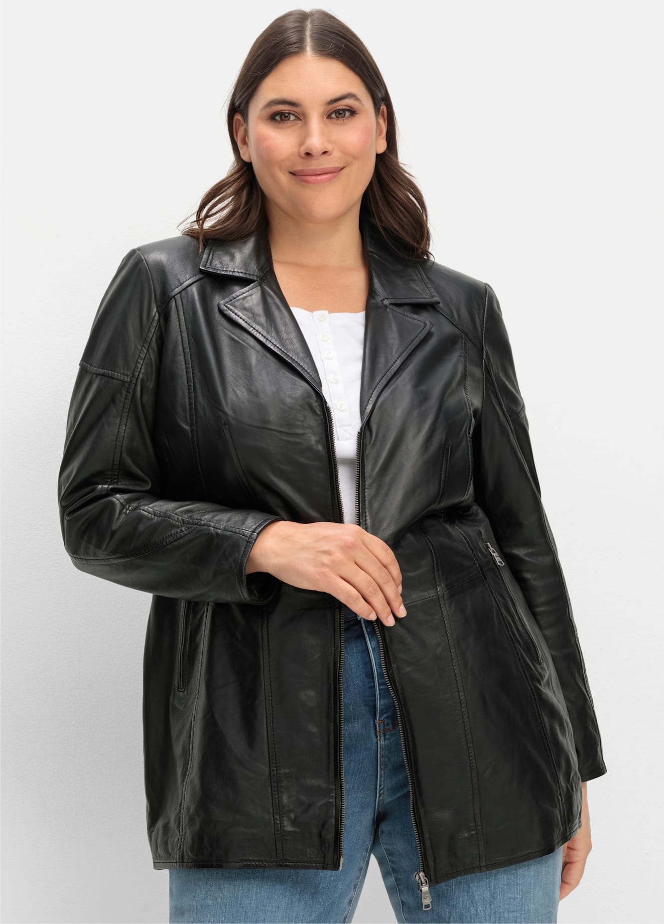 Sheego Lederjacke, ohne Kapuze günstig online kaufen