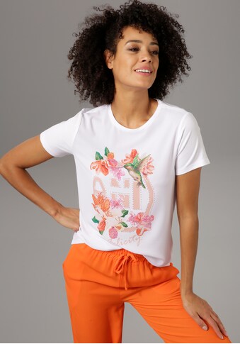 Aniston CASUAL T-Shirt, mit Glitzersteinchen verzierter, tropischer Frontdruck mit... kaufen