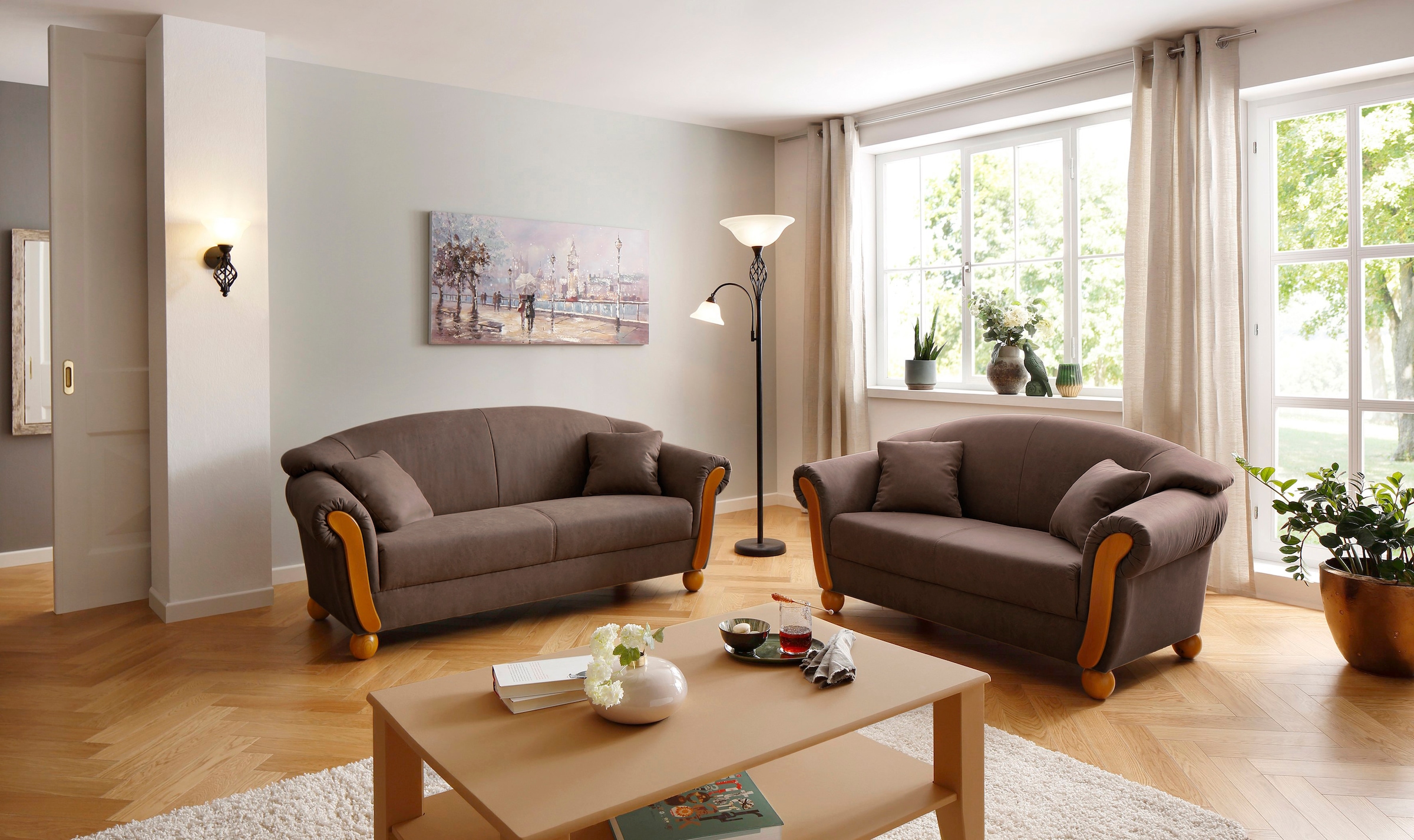 Home affaire 3-Sitzer »Milano Vintage«, mit Federkern, Bezug in Lederoptik, incl. Zierkissen