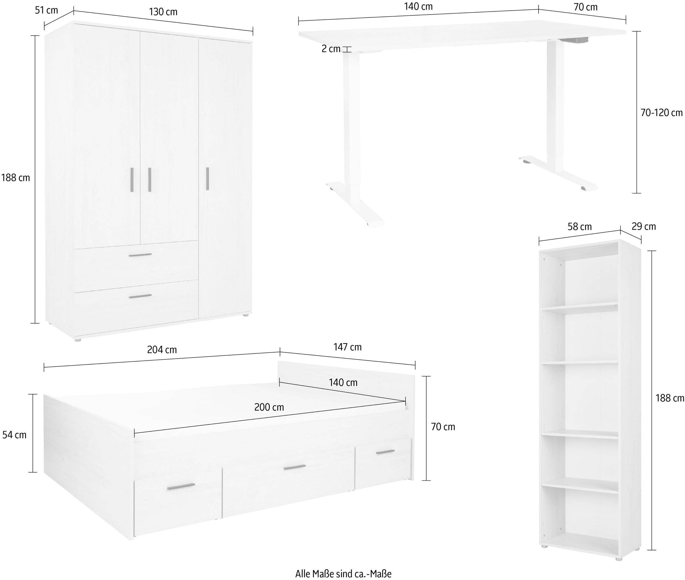 arthur berndt Jugendzimmer-Set »Jugendzimmer-Set »Mathea« 4-teilig«, (Set, 4 tlg.), Schreibtisch stufenlos elekrisch höhenverstellbar