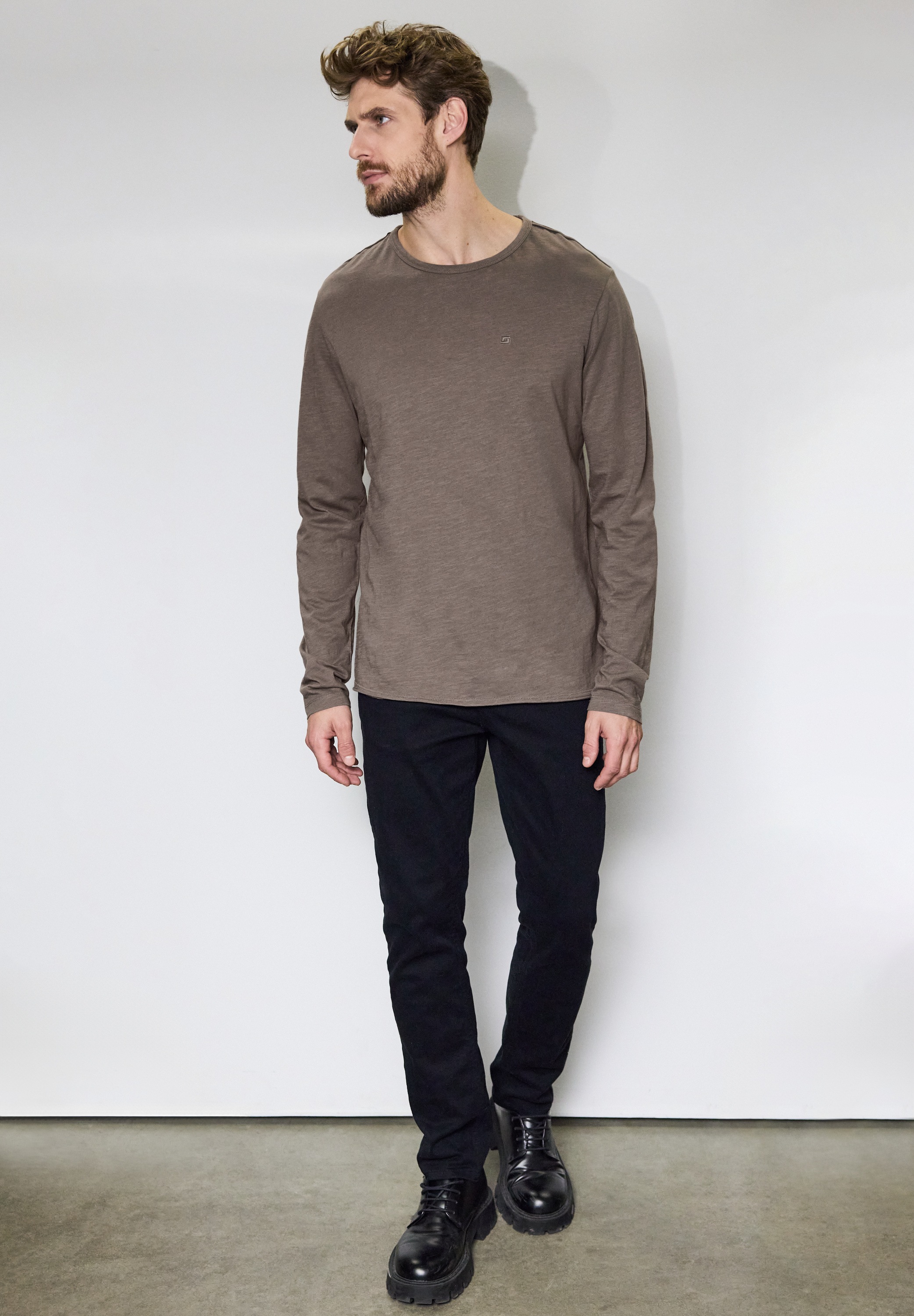 STREET ONE MEN Langarmshirt, aus reiner Baumwolle
