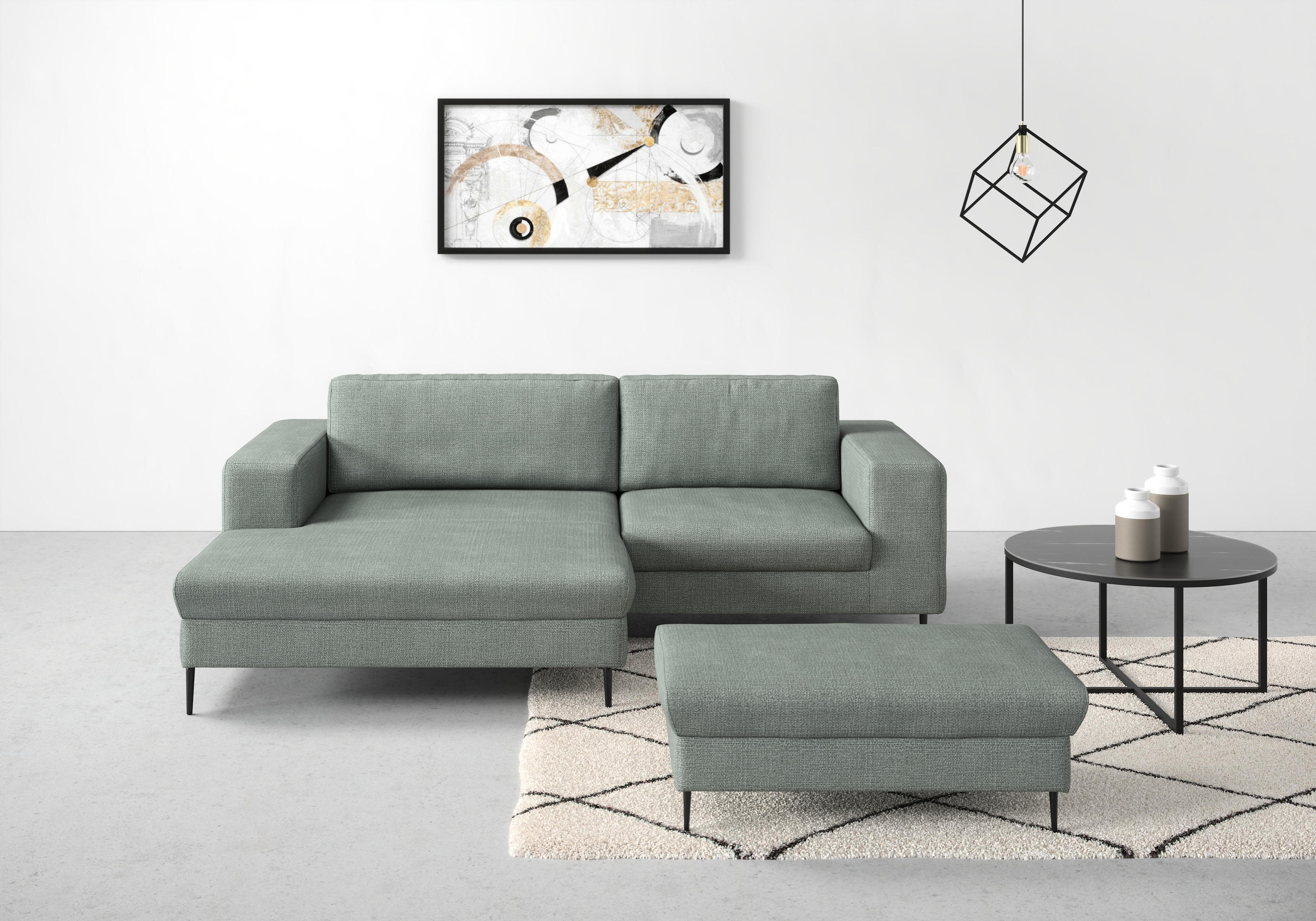 DOMO collection Ecksofa "Modica kompakt und elegant, Breite 244, L-Form" Auch in Cord, Fußhöhe passend für gängige Saugroboter