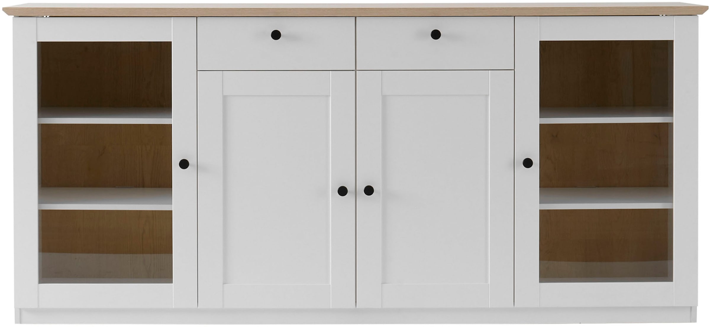 OTTO home Sideboard »Brest, Schrank im Landhausstil, Kommode, zeitloses Stauraumelement« schwarze Metallgriffe, ausreichend Stauraum, Glastüren, 204 cm breit