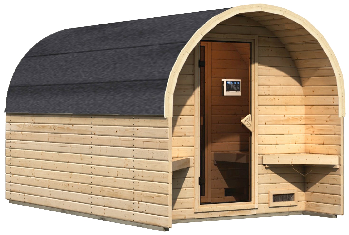 Karibu 1100000002199 "Fasshaus 3" Set, 2 Stk. tlg. Ofen 9 kW Bio externe Strg easy