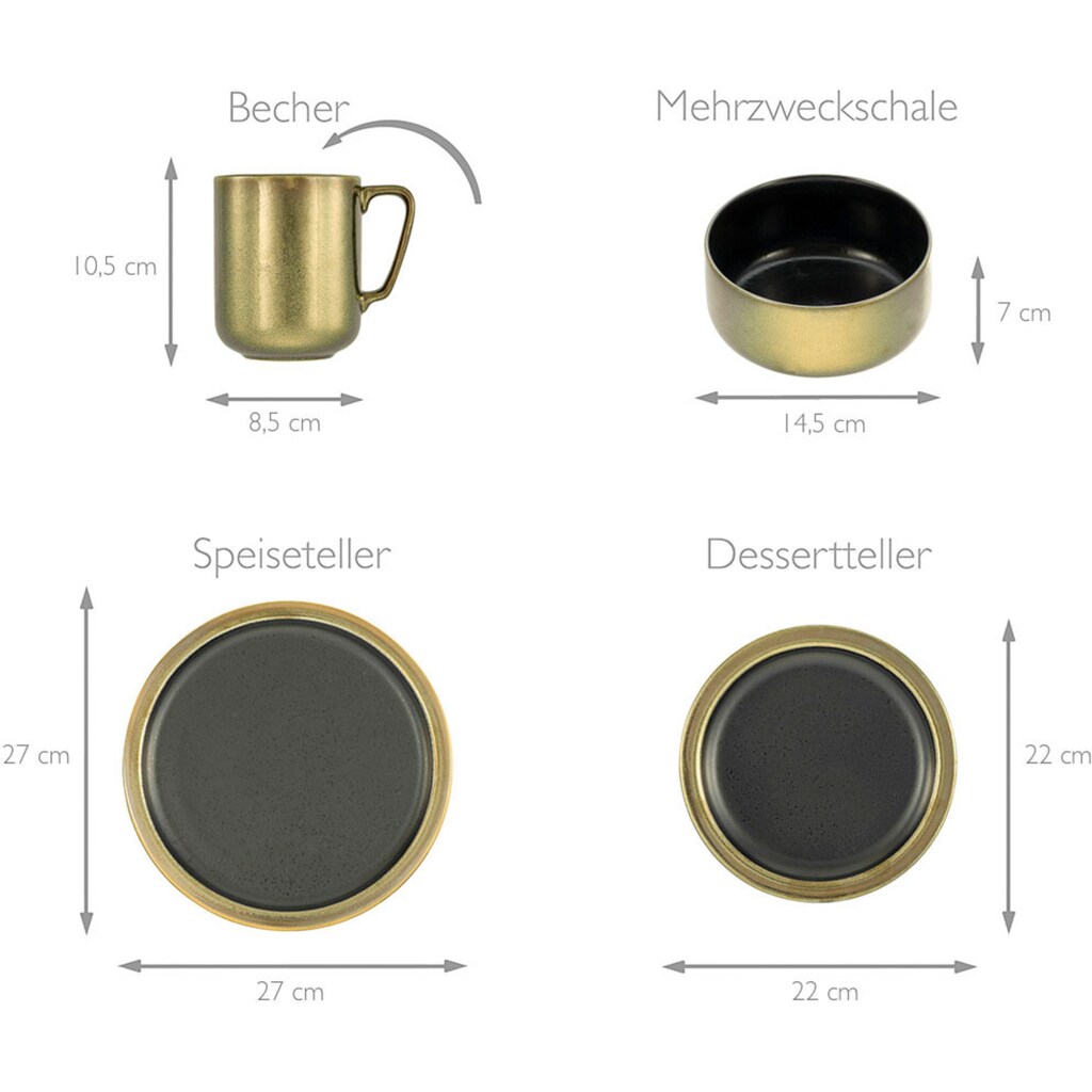 CreaTable Kombiservice »Modern Industrial«, (Set, 8 tlg., Kaffeeservice und Tafelservice im Set, für 2 Personen)