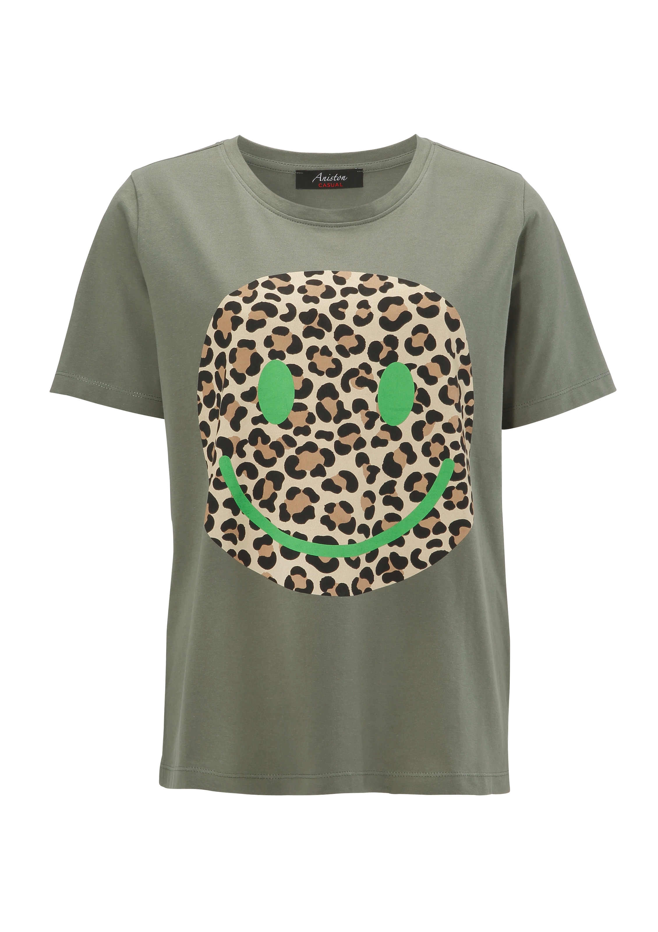 CASUAL Smiley-Frontprint mit Animal-Look BAUR Aniston für T-Shirt, | bestellen im