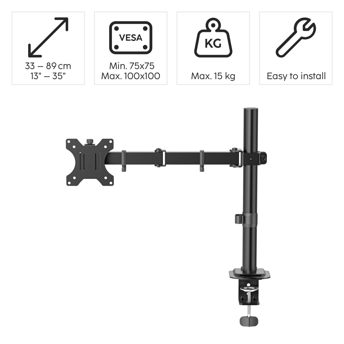 Hama Monitor-Halterung »Monitorhalterung höhenverstellbar für 13-35 Zoll Monitore« bis 89 cm Zoll 360° Rotation, VESA, Kabelmanagement, ausziehbar, Stahl