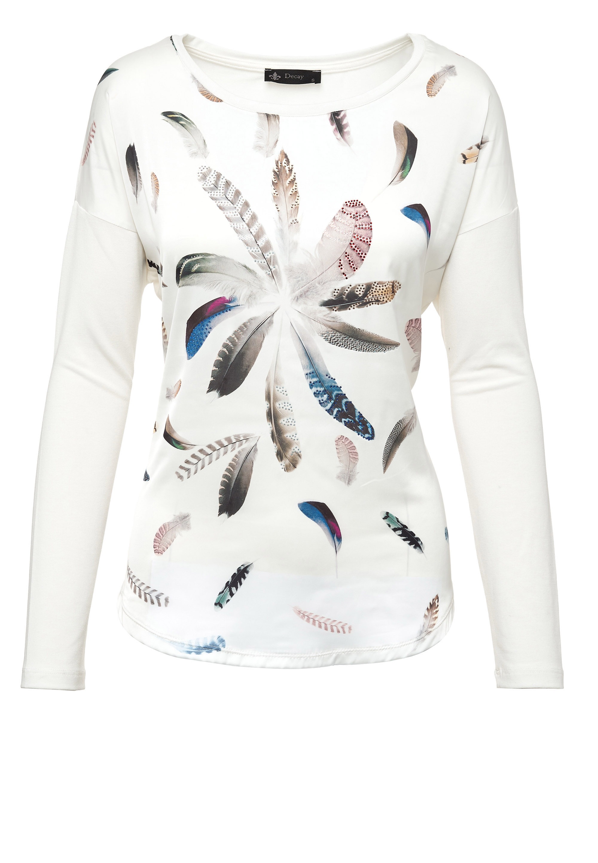 Decay Langarmshirt, mit farbigen Feder-Motiven