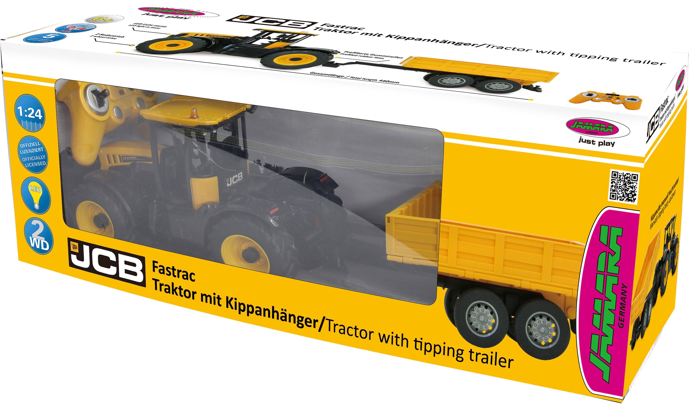 Jamara RC-Auto »JCB Fastrac Traktor mit Kippanhänger 1:24 - 2,4 GHz«, mit LED-Lichtern