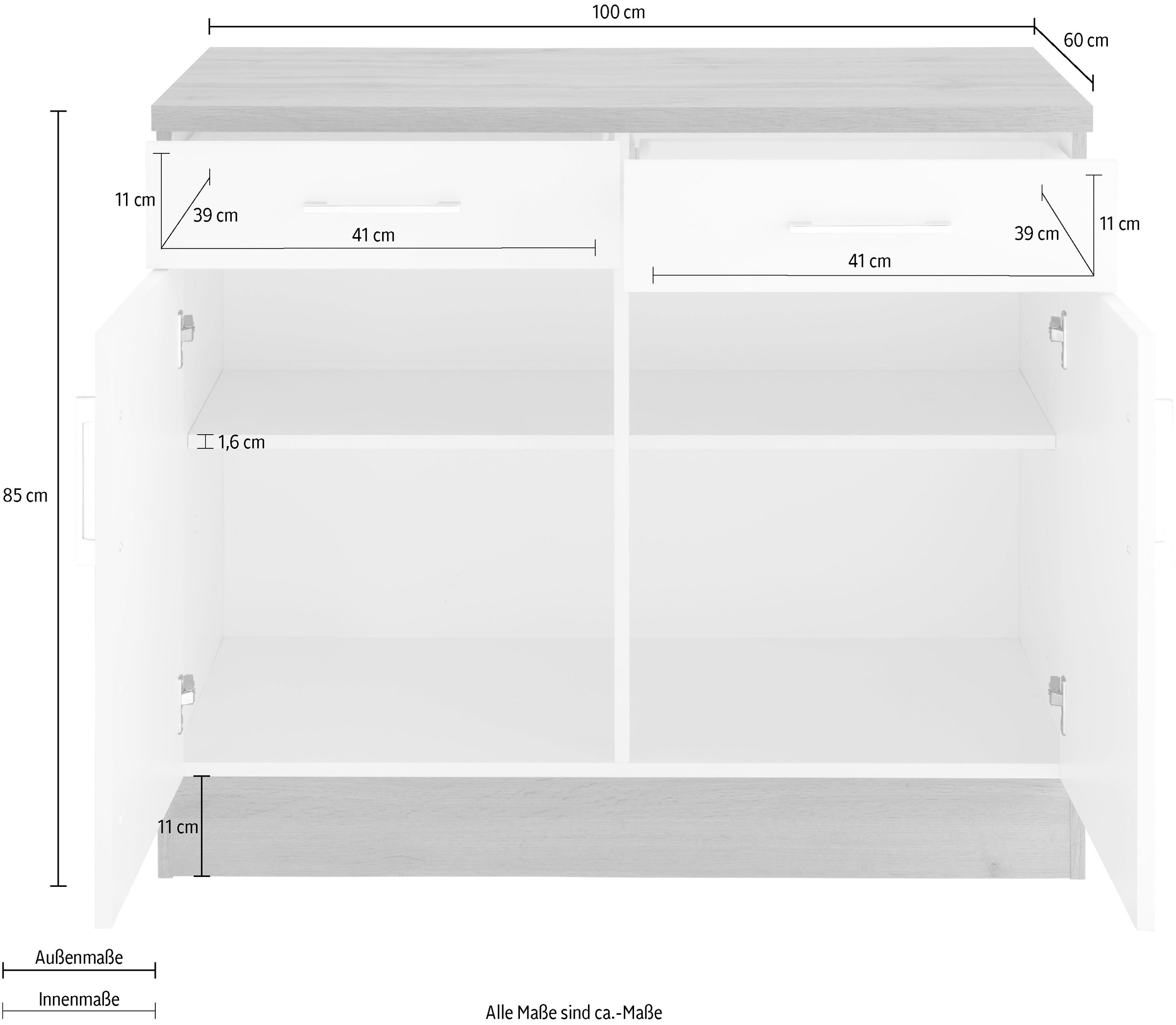 KOCHSTATION Unterschrank »KS-Colmar«, 100 cm, mit Metallgriff, für viel Stauraum