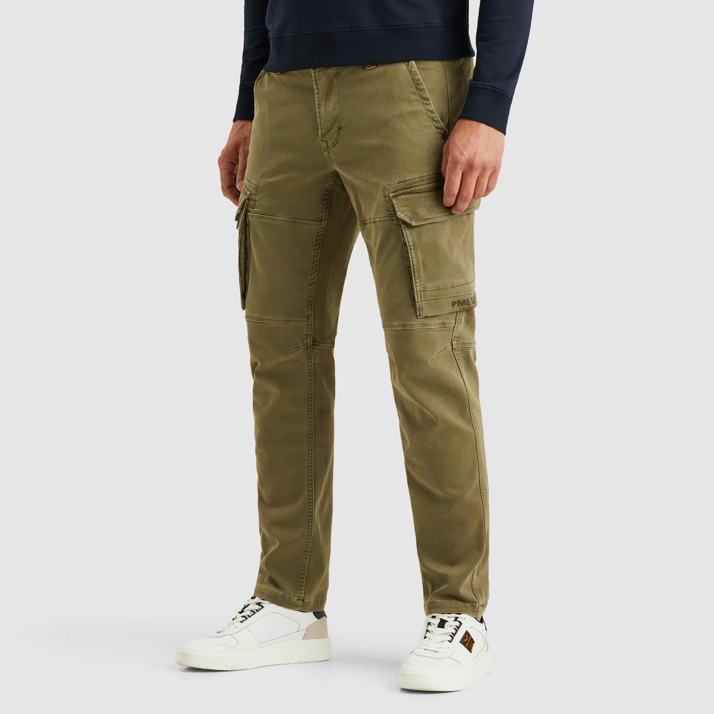 Cargohose PME LEGEND, Herren, Gr. 33, Länge 36, aloe, Web, Obermaterial: 64% Baumwolle, 19% Lyocell, 15% Polyester, 2% Elasthan, unifarben, regular fit knöchellang, Hosen Cargohose, mit Taschen