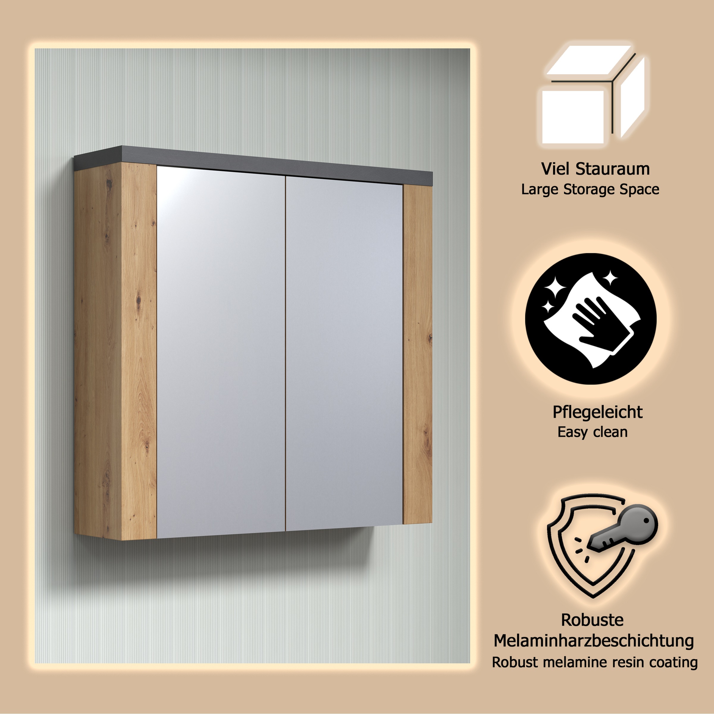 welltime Spiegelschrank »Ambres«, Badspiegel in matter Echtholzoptik - Maße (B/T/H) 79/20/78 cm