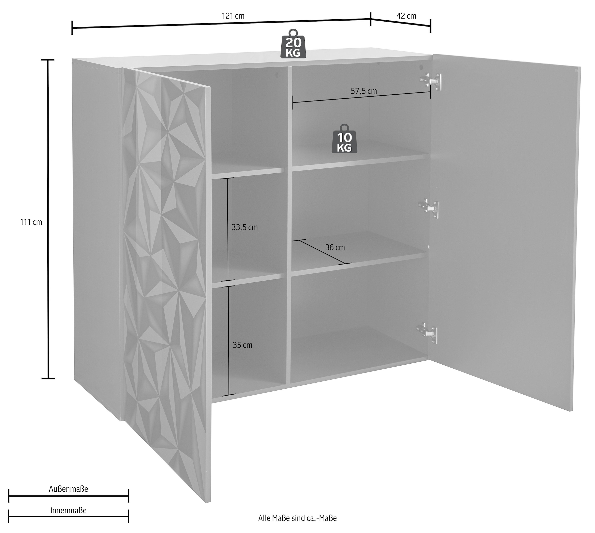 INOSIGN Highboard »Prisma«, Breite 121 cm, 2-türig