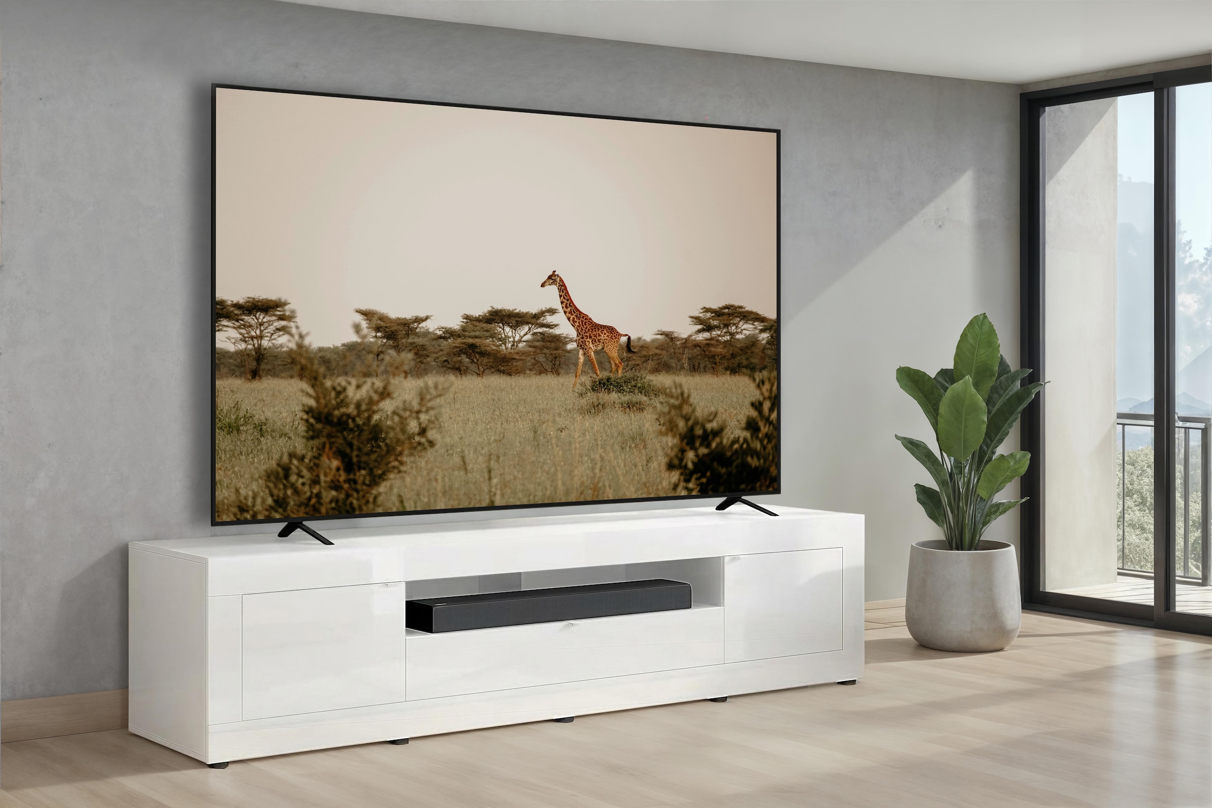 Home affaire Lowboard »Basic, 245 cm breit, 47 cm tief, 2 Türen, 1 Schubkasten, Medienboard« Modernes Lowboard für bis zu 98-Zoll-TV – perfekt für die WM