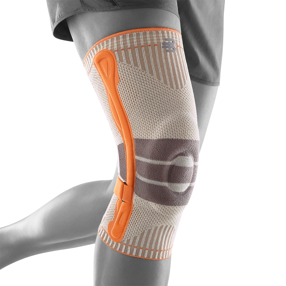 "Kniebandage BAUERFEIND ""Outdoor Knee Support"", Gr. XS, orange (orange l), Polyamid, Bandagen Kniebandage, mit Omega-Pad, elastisches Material, für