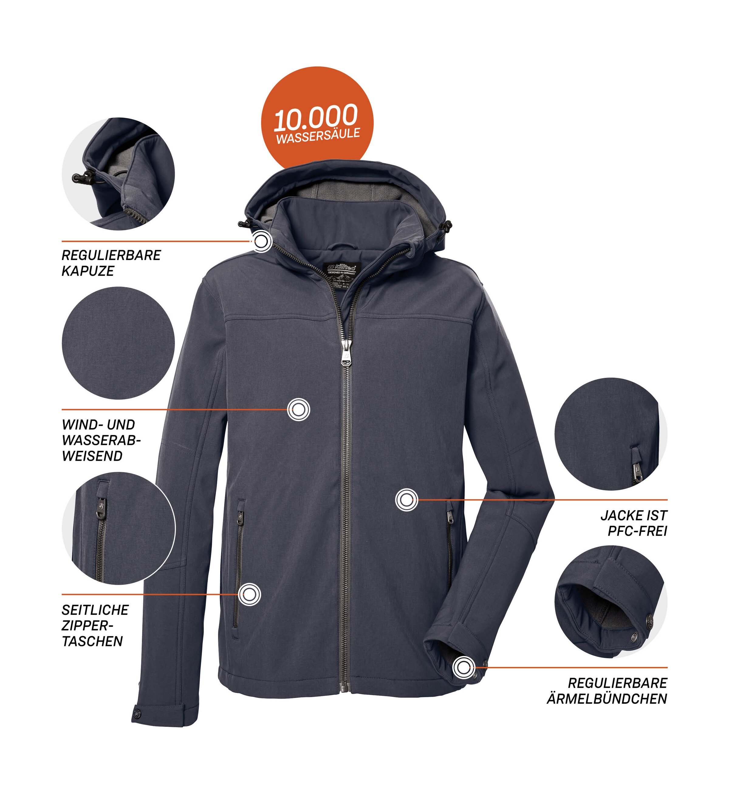 Killtec Softshelljacke »Herren Softshelljacke«, Wasserabweisende Softshelljacke mit Fleece, abnehmbarer Kapuze