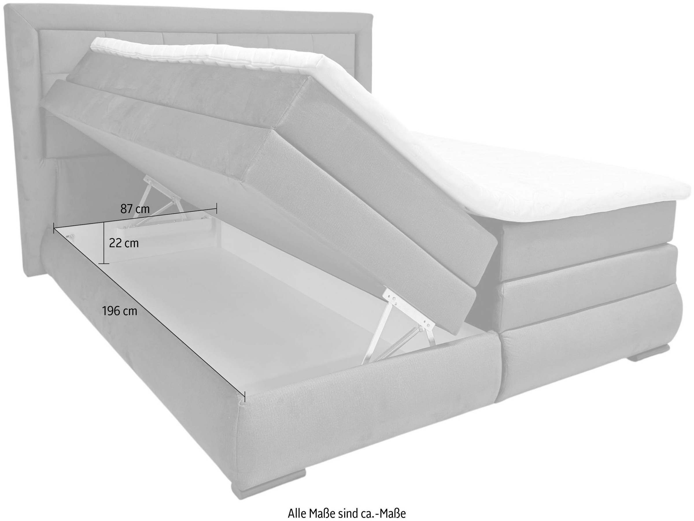 OTTO home Boxspringbett »MIVVA in der Breite 180cm, inkl. Bettkasten & Topper« in H3, H4 oder Hmix H3/H4, wahlweise mit oder ohne LED-Leuchten