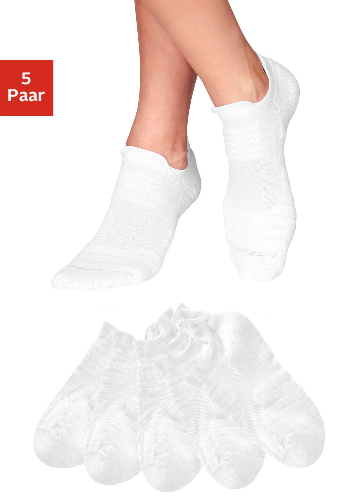LASCANA ACTIVE Sneakersocken "Sneaker Socken Damen, Kurze Sportsocken, Lauf- Wandersocken" Packung, 5 Stk. tlg. mit Frottee Details