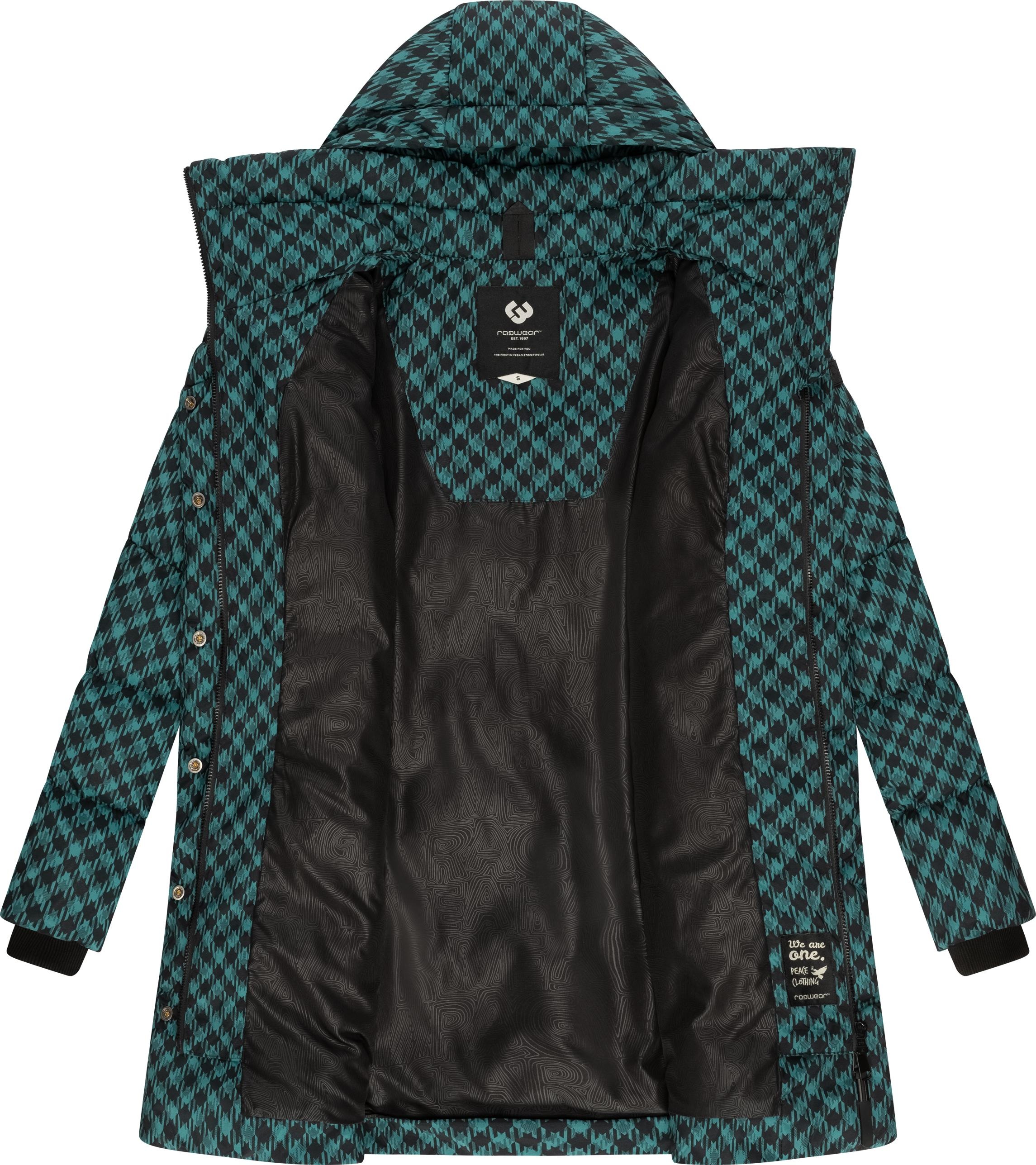 Ragwear Steppmantel »Niara Print«, wasserdichter Mantel mit angesagtem Hahnentritt Muster