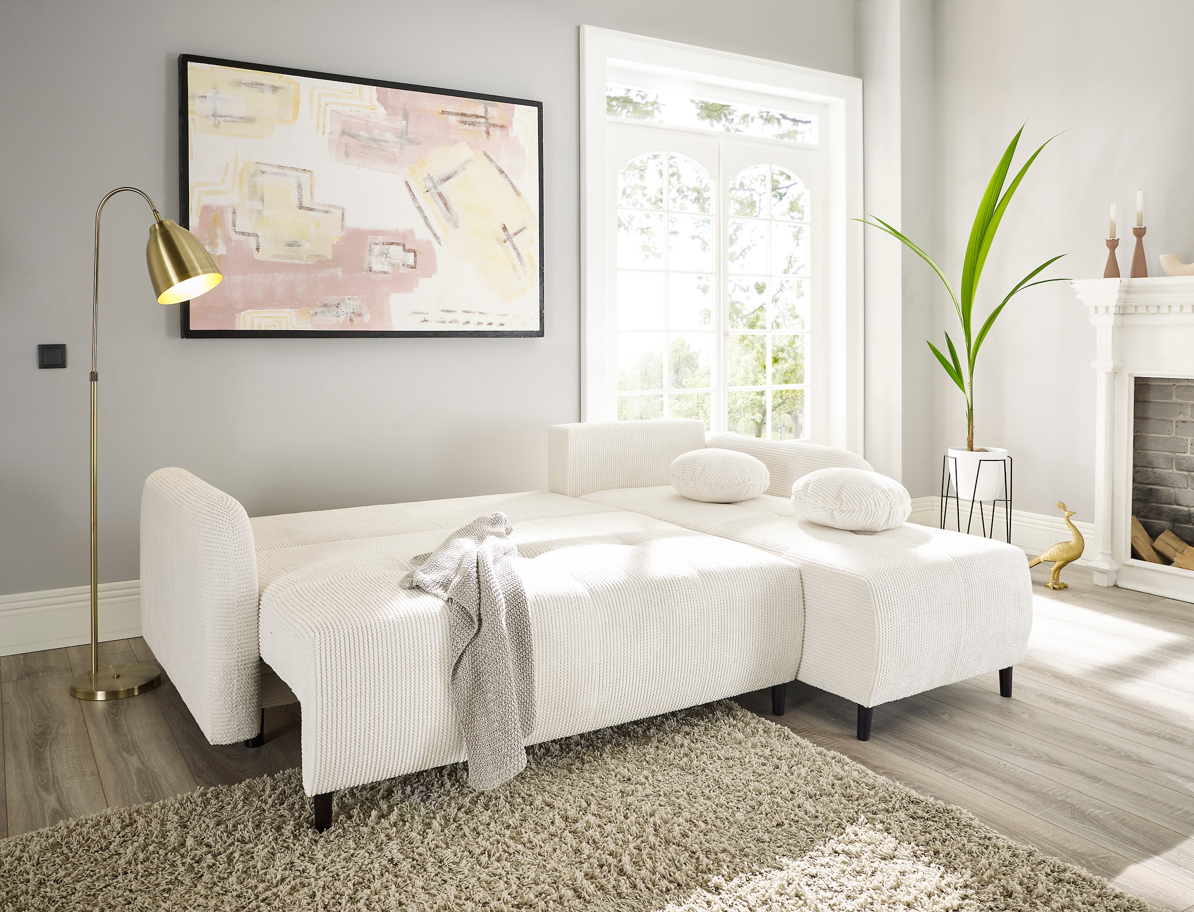 Leonique Ecksofa »BLAISE«, mit Bett-Funktion (Liegefläche 140/200 cm), Zier- und Rückenkissen