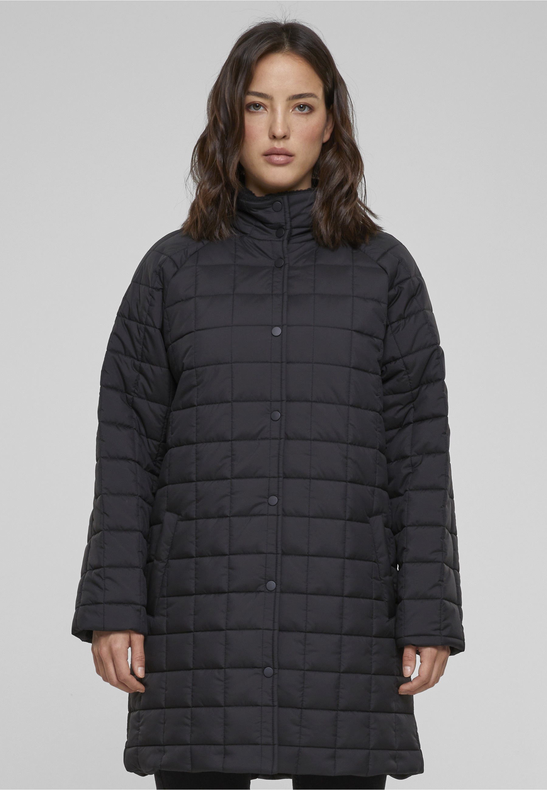 URBAN CLASSICS Winterjacke »Urban Classics Damen Ladies Quilted Coat« 1 Stk. tlg. ohne Kapuze