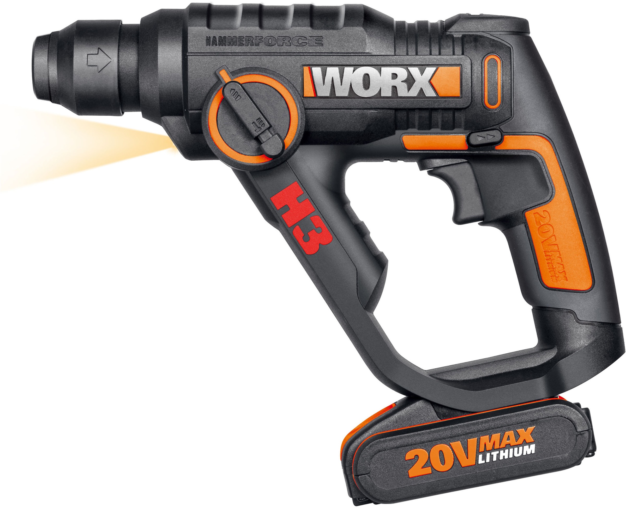 Worx Akku-Bohrhammer "WX390", (Set), 3-In-1, pneumatisches Hammerwerk, inkl. Akku & Ladegerät