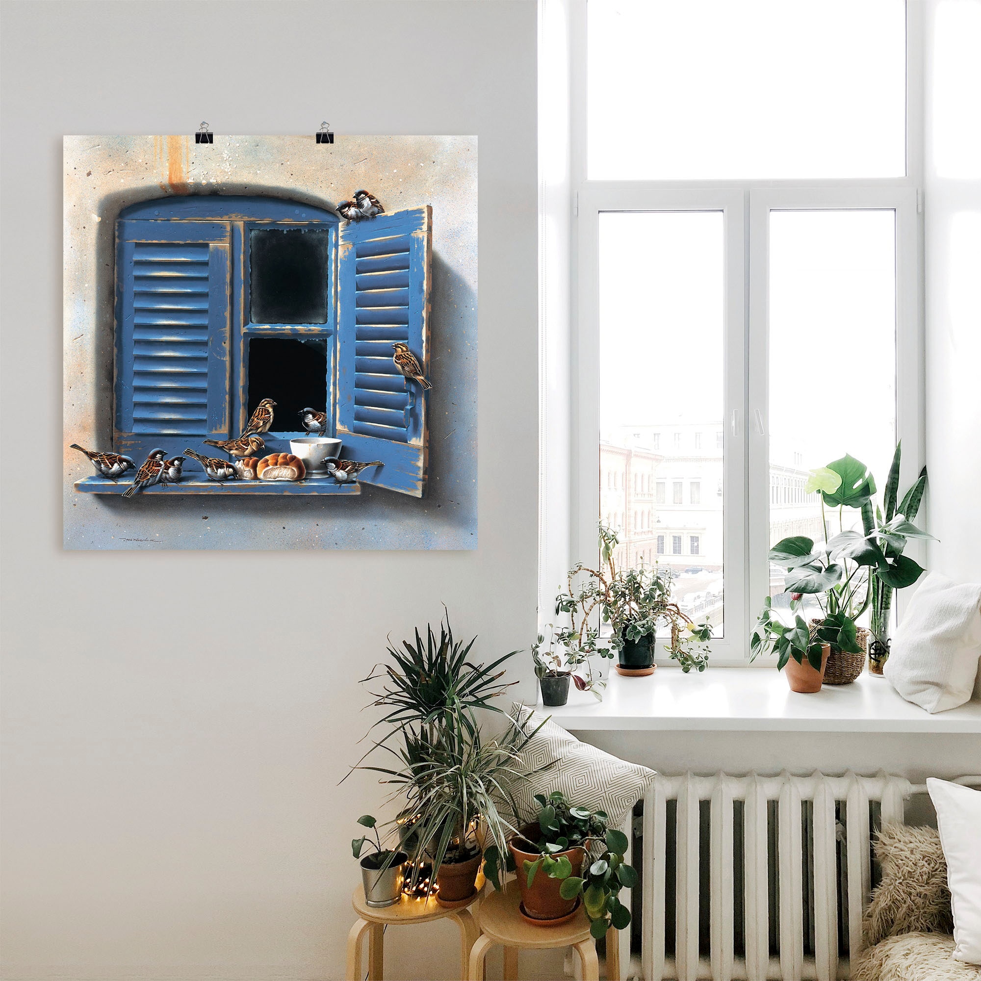 Artland Wandbild »Vogelbesuch II«, Fenster & Türen, (1 St.), als Leinwandbild, Poster in verschied. Größen