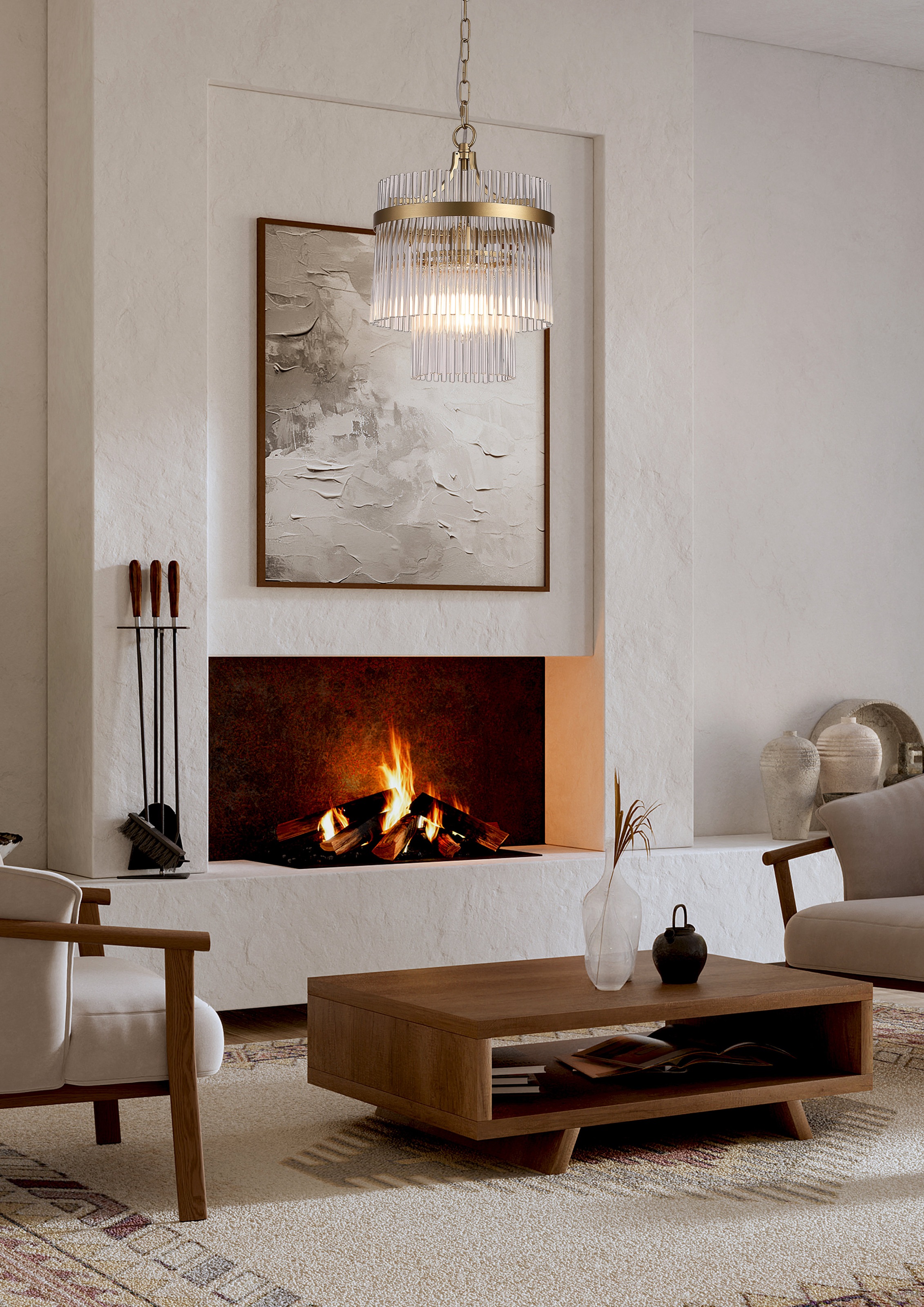 Searchlight Pendelleuchte »Lara 1Lt Pendelleuchte, Goldenes Metall mit klaren Glasstangen« E27 1 Stk.