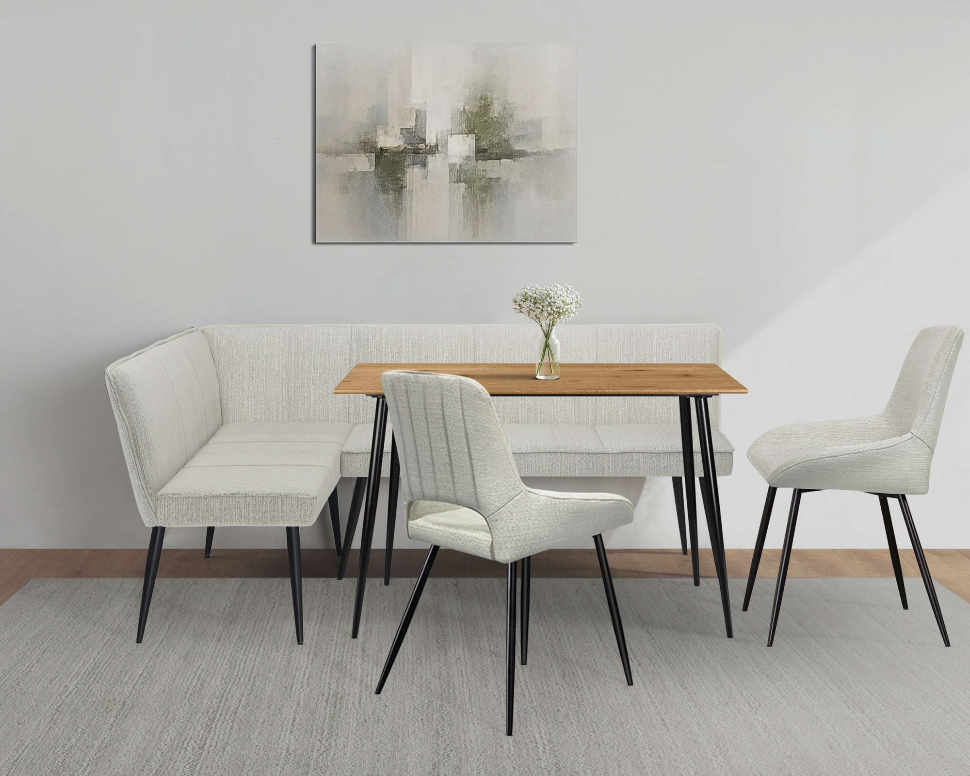 OTTO home Eckbankgruppe "Danny/Ianna/Derrek" Set, Eckbankgruppe mit Tisch, Eckbank, Stühle, 4 tlg. Sitzgruppe, Eckbank und Stühle bequem gepolstert, Tisch 120x80 cm