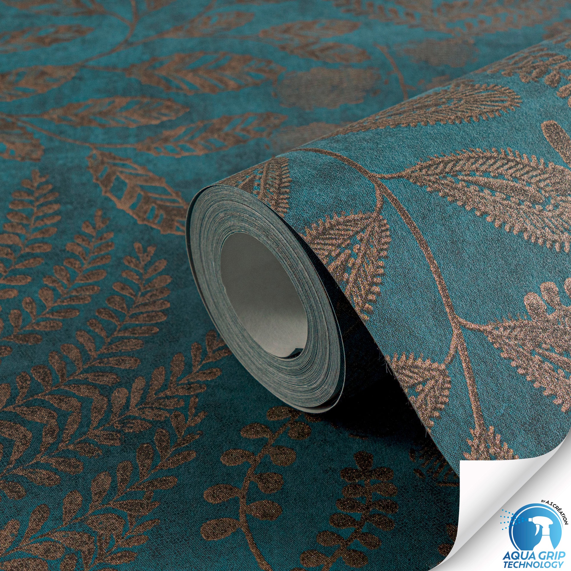 living walls Vliestapete »DesignDrop vorgeleimte Tapete Floral Blau Braun Metallic«, matt, Vliestapete vorgekleistert floral für Schlafzimmer Wohnzimmer Küche