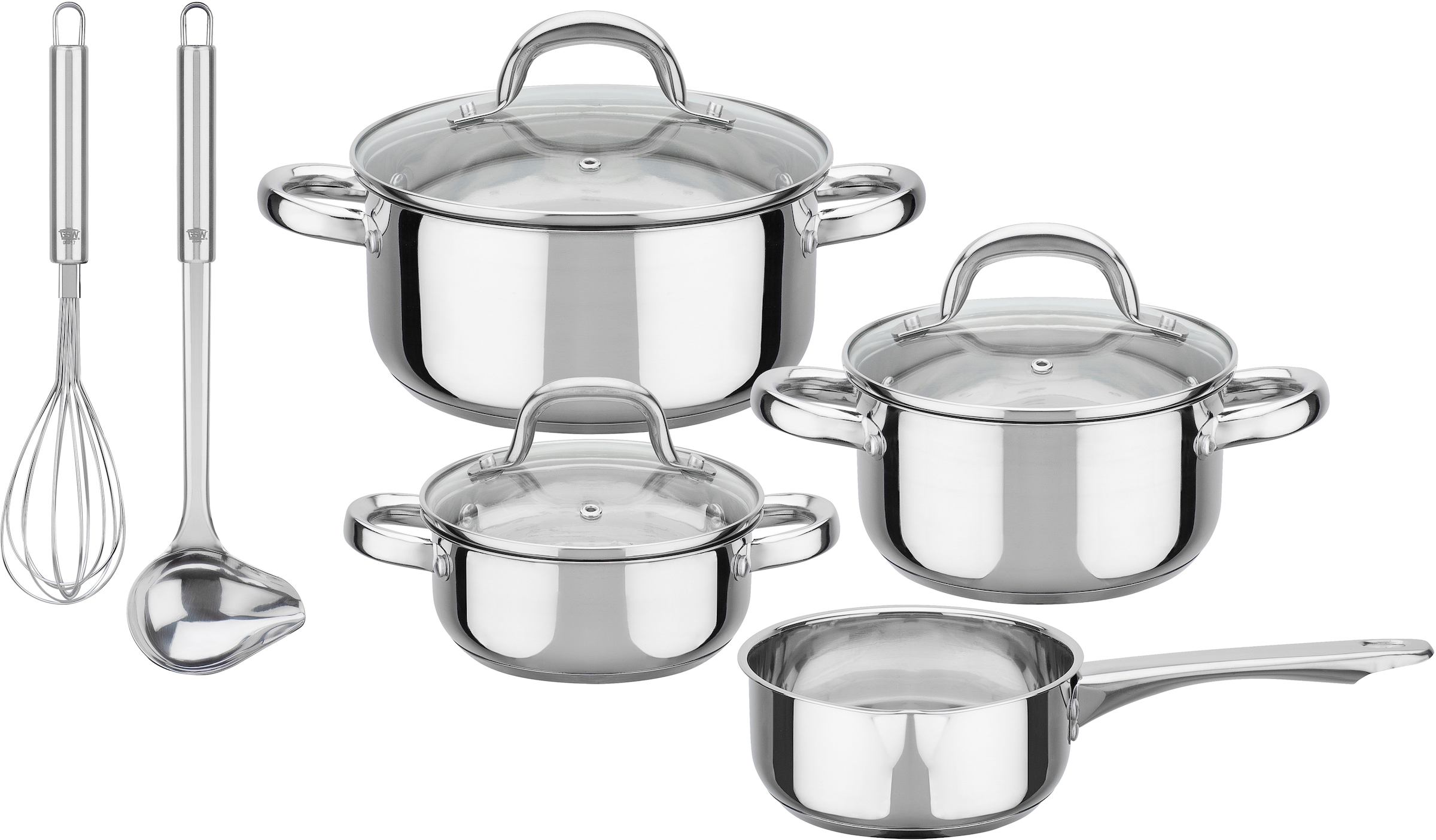 GSW "Montreal" Set, je 1 Kochtopf 14/16/20 cm, 1 Stieltopf 14 cm, 9 Stk. tlg. Edelstahl