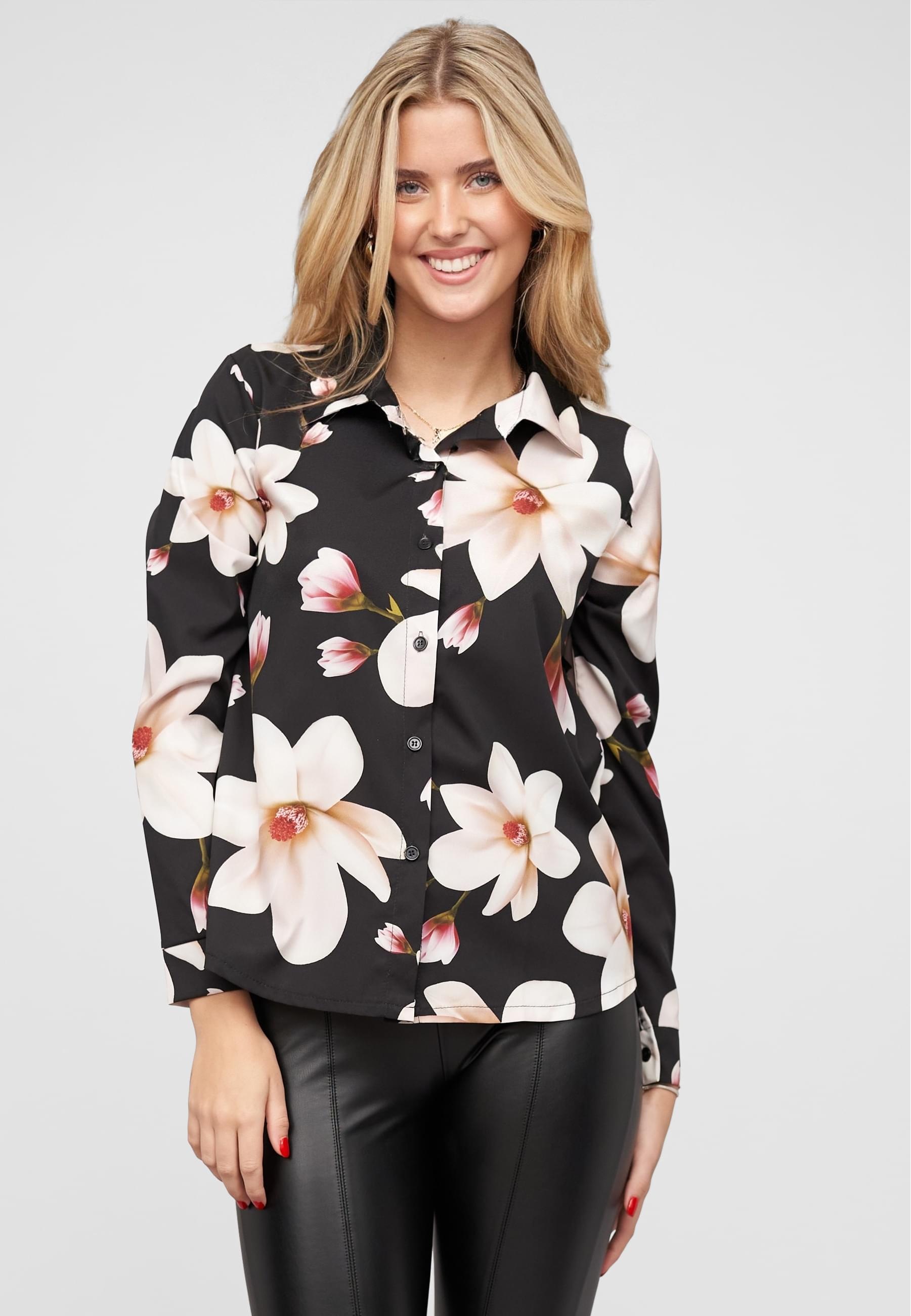 CLOUD 5IVE Langarmhemd »CLOUD 5IVE Langarm-Bluse mit Knopfleiste u. Blumenprint«