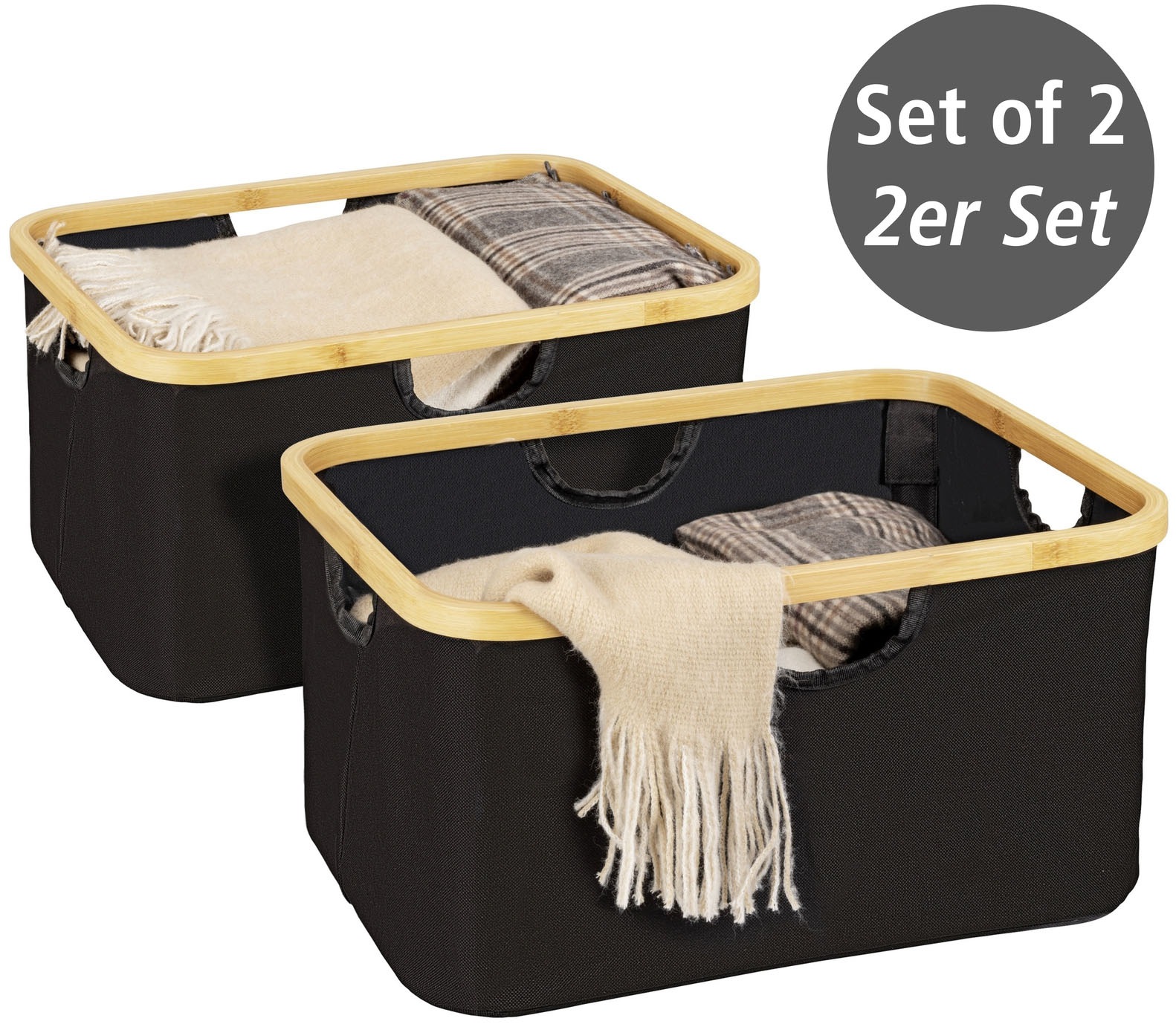 Thumbnail - WENKO Wäschekorb "Modell Ecori", (Set, 2 St.), Aufbewahrungskörbe, recyceltes Polyester mit Bambusrahmen
