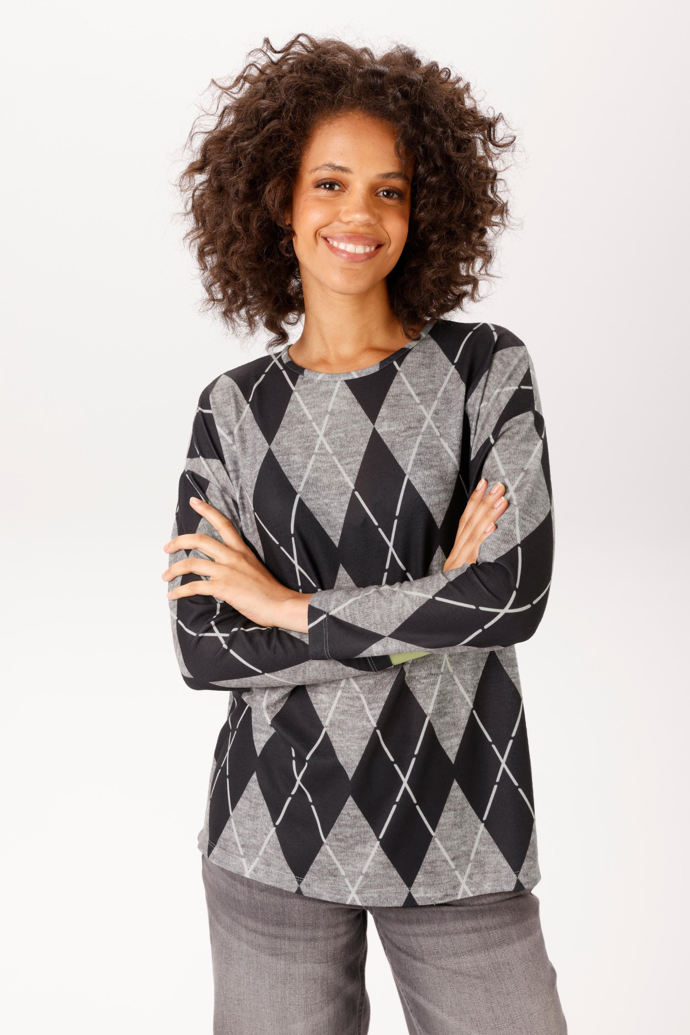 Aniston CASUAL Sweatshirt, im sportiven Rauten-Dessin - jedes Teil ein Unikat - NEUE KOLLEKTION