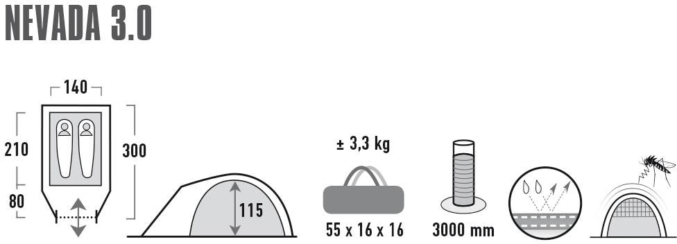 High Peak Kuppelzelt »Zelt Nevada 3.0«, 3 St. Personen, (mit Transporttasche)