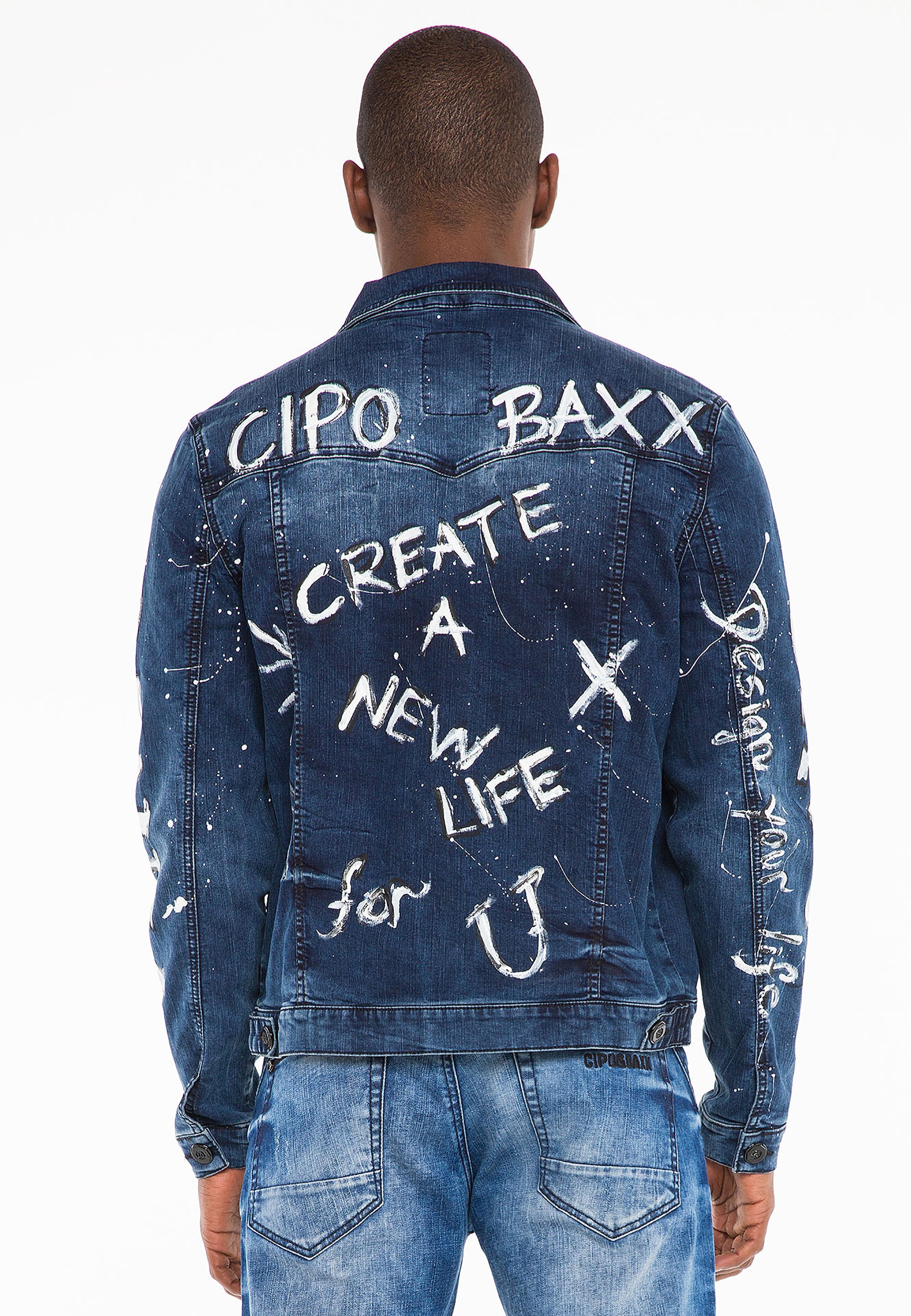 Cipo & Baxx Jeansjacke, mit handbemalter Graffiti